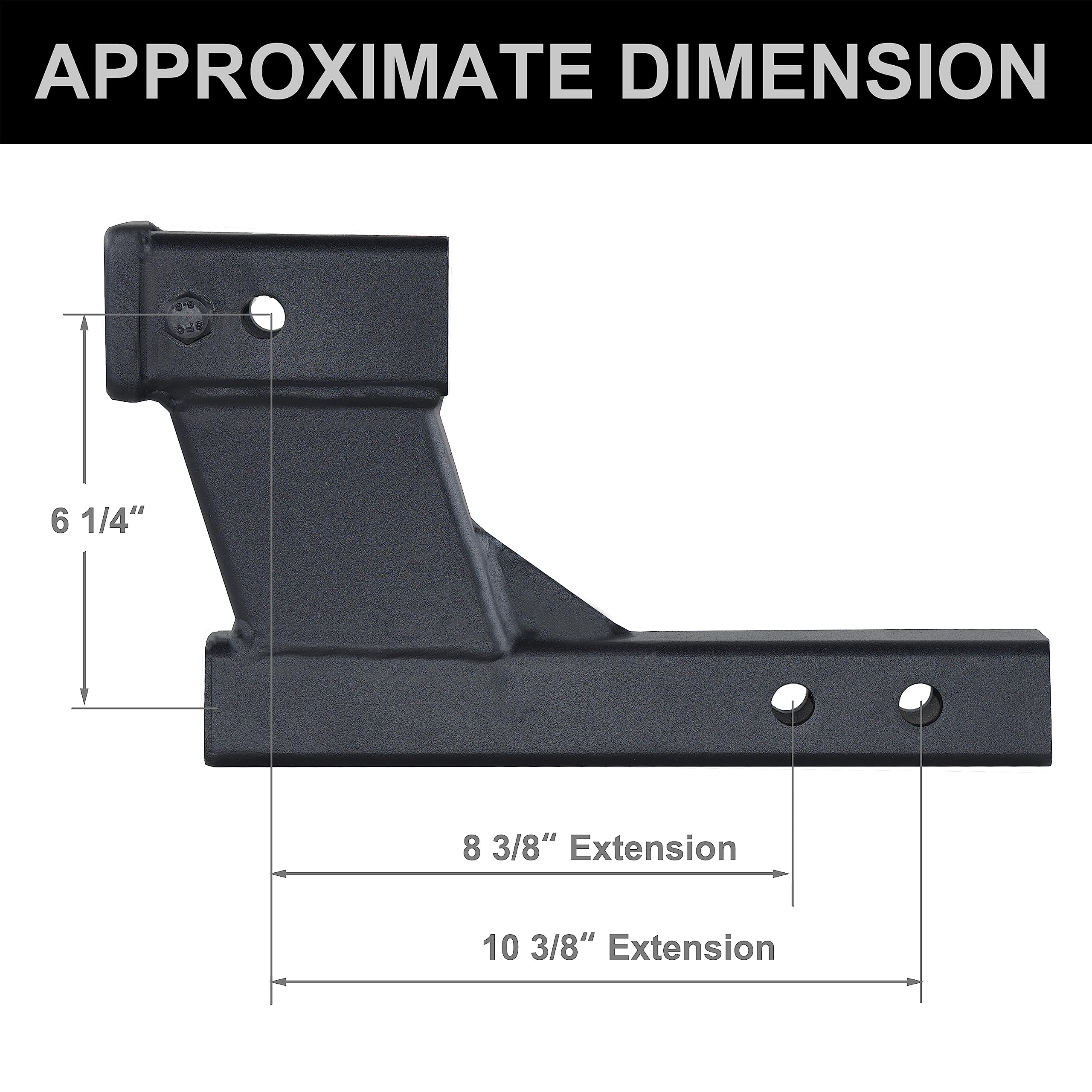 REYSUN 864129 Trailer Hitch Riser with 6-1/4 inch Rise/Drop for 2 inch Receiver Hitch Extension, 2 inch Shank, Matte Black