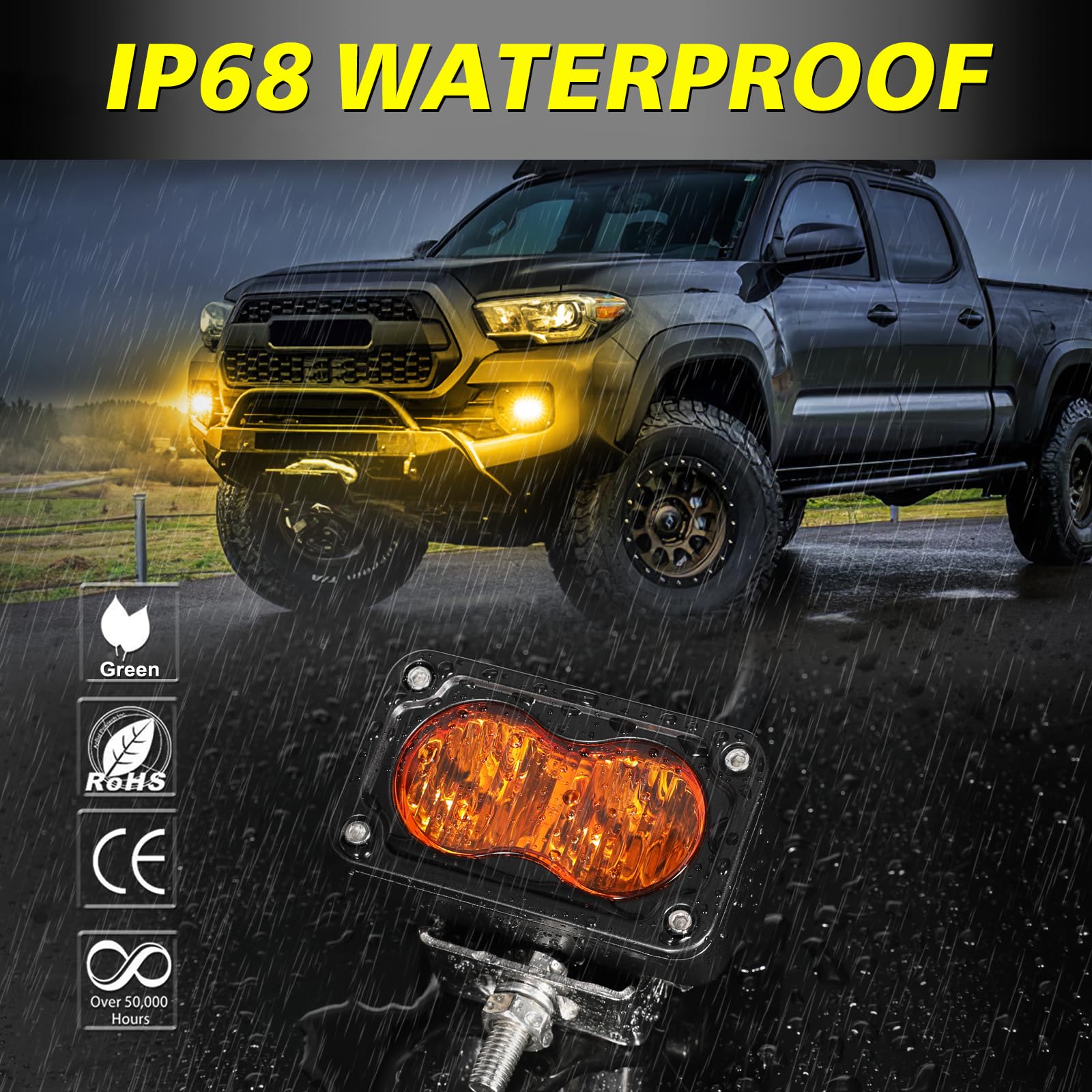 Akd Part Amber Led Pods, 3 Inch Flood Cree Led Fog Lights 40W Small Amber Chase Lights Off Road Driving Lights Ditch Lights Pods
