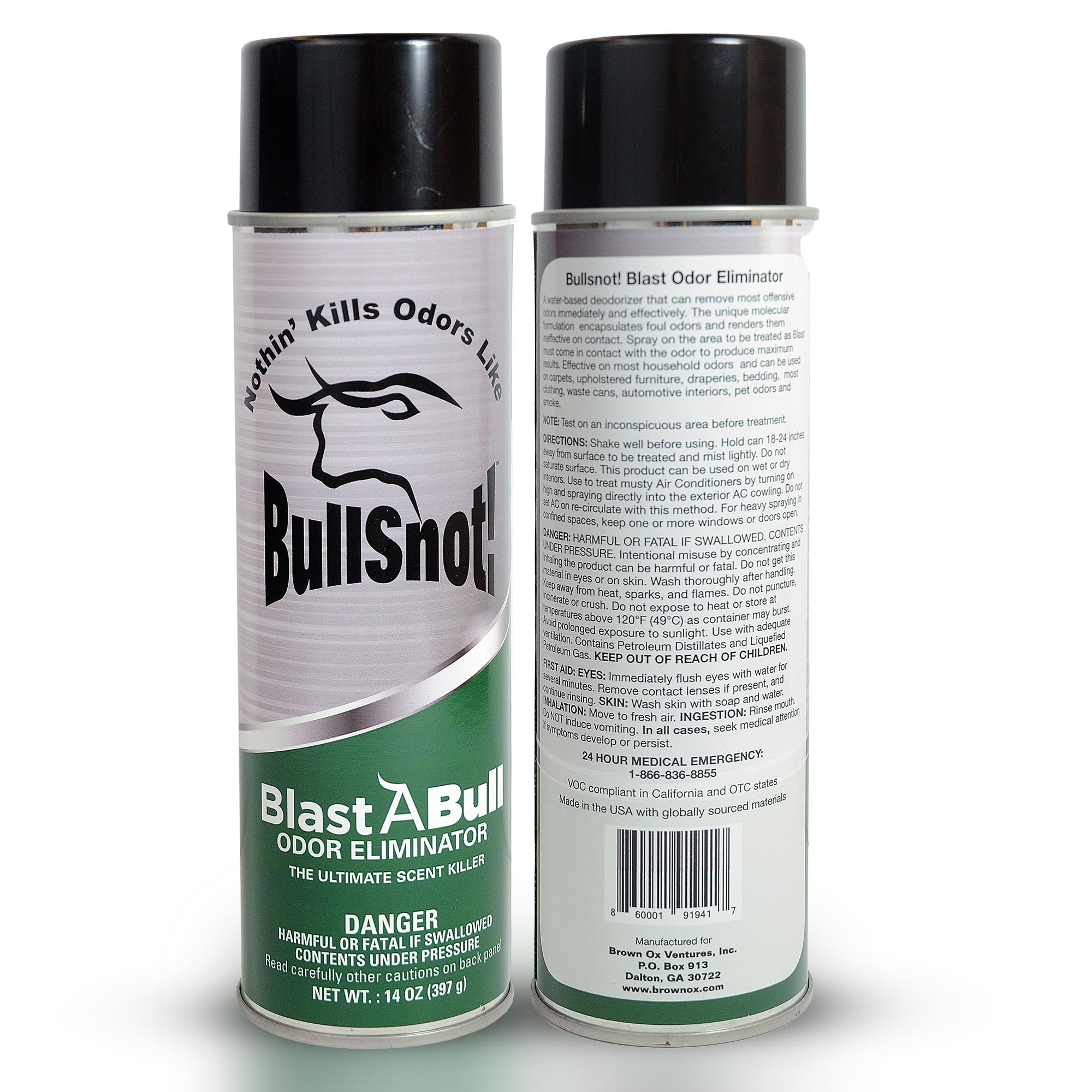 Bullsnot Blast Odor Eliminator - Powerful Car & Home Smell Neutralizer. Eliminates Pet, Food, Tobacco, And Mold Odors. Safe For