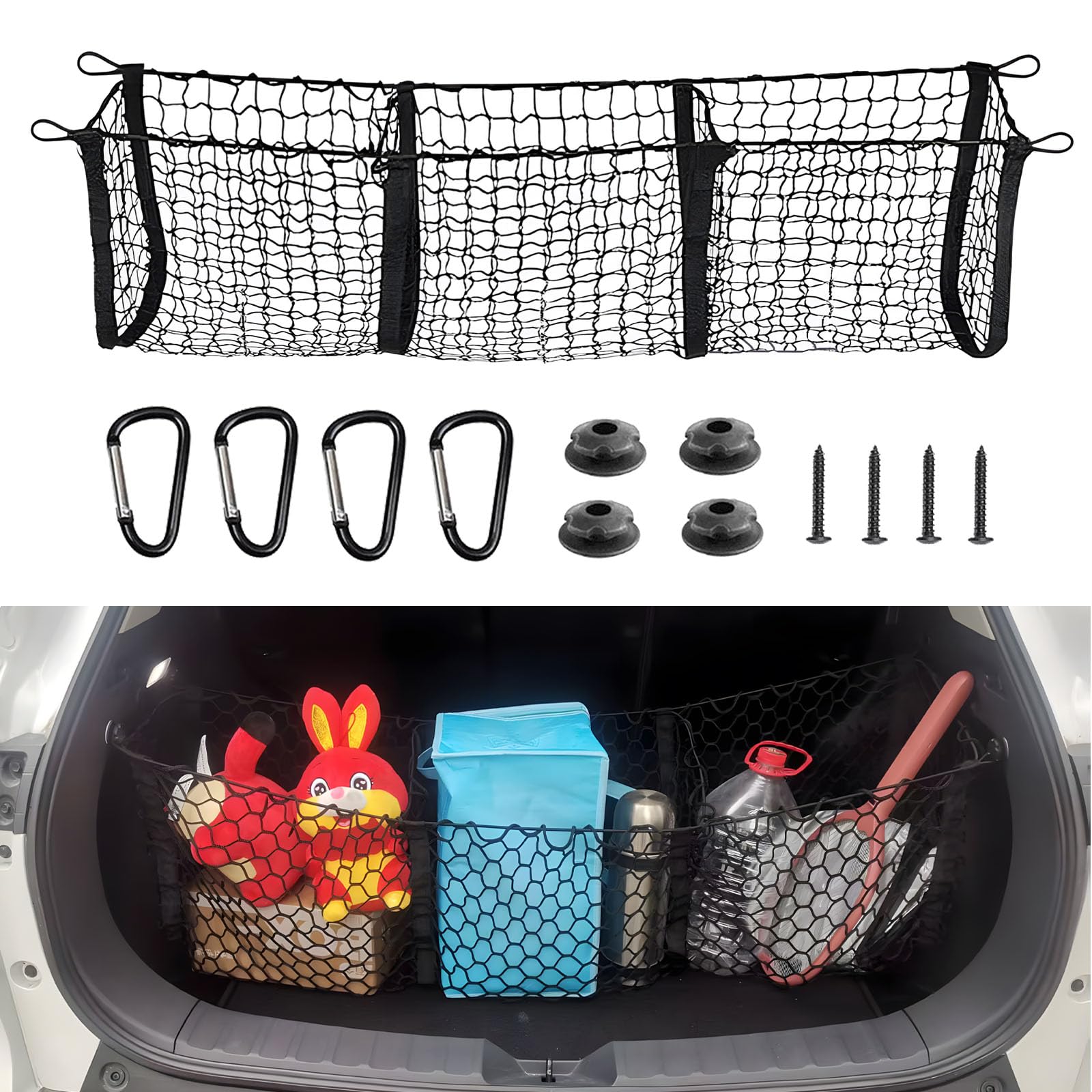 BAILALIBO Cargo Net Stretchable, Adjustable Elastic Trunk Mesh Nets with Metal Hook Universal for SUV, Trucks,Pickup, Car Exteri