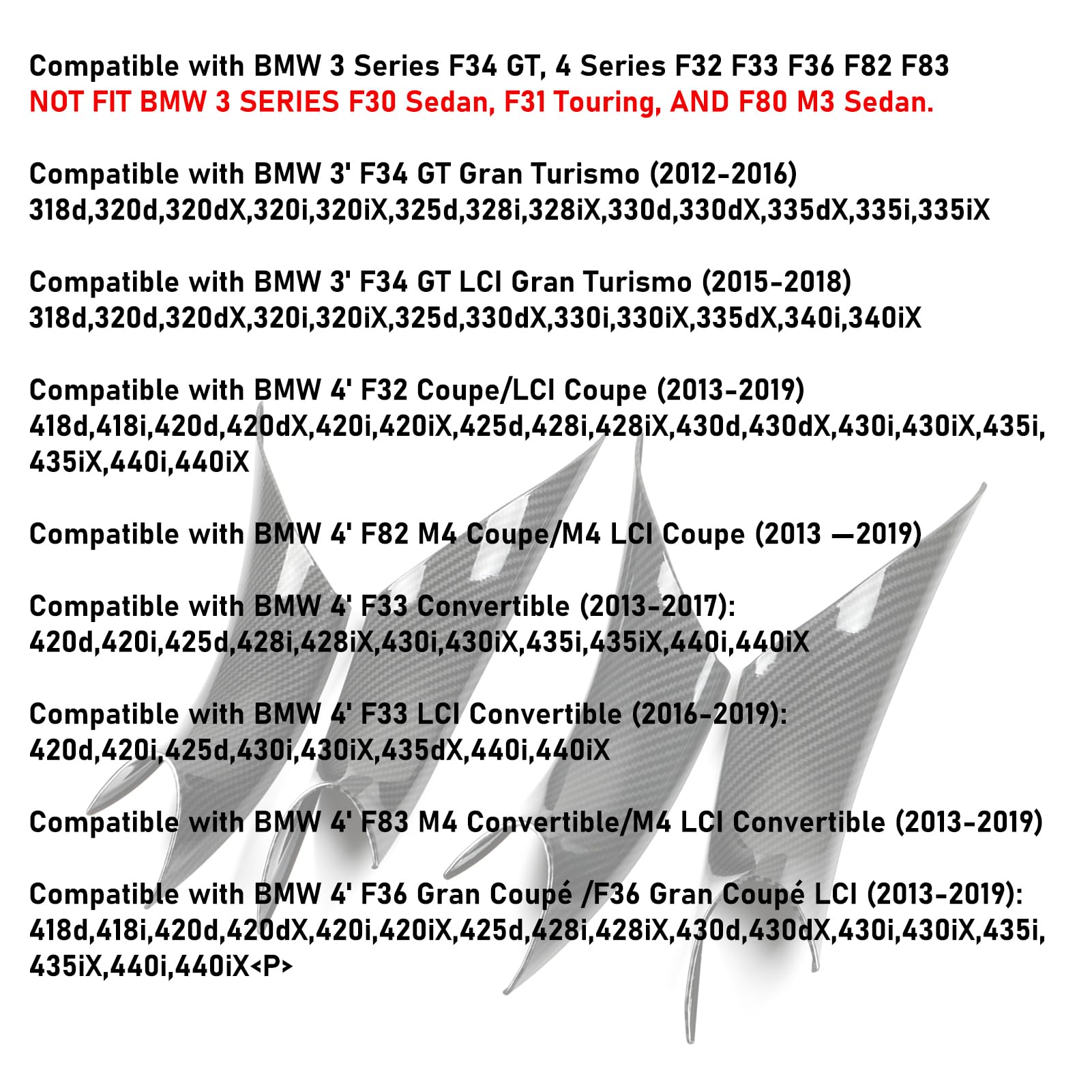 Jaronx Compatible With Bmw Door Handles Covers For 320I,328I,330I,335I F34 Gt/428I,435I,430I F32 F33 F36 F82,4Pcs Left And Right