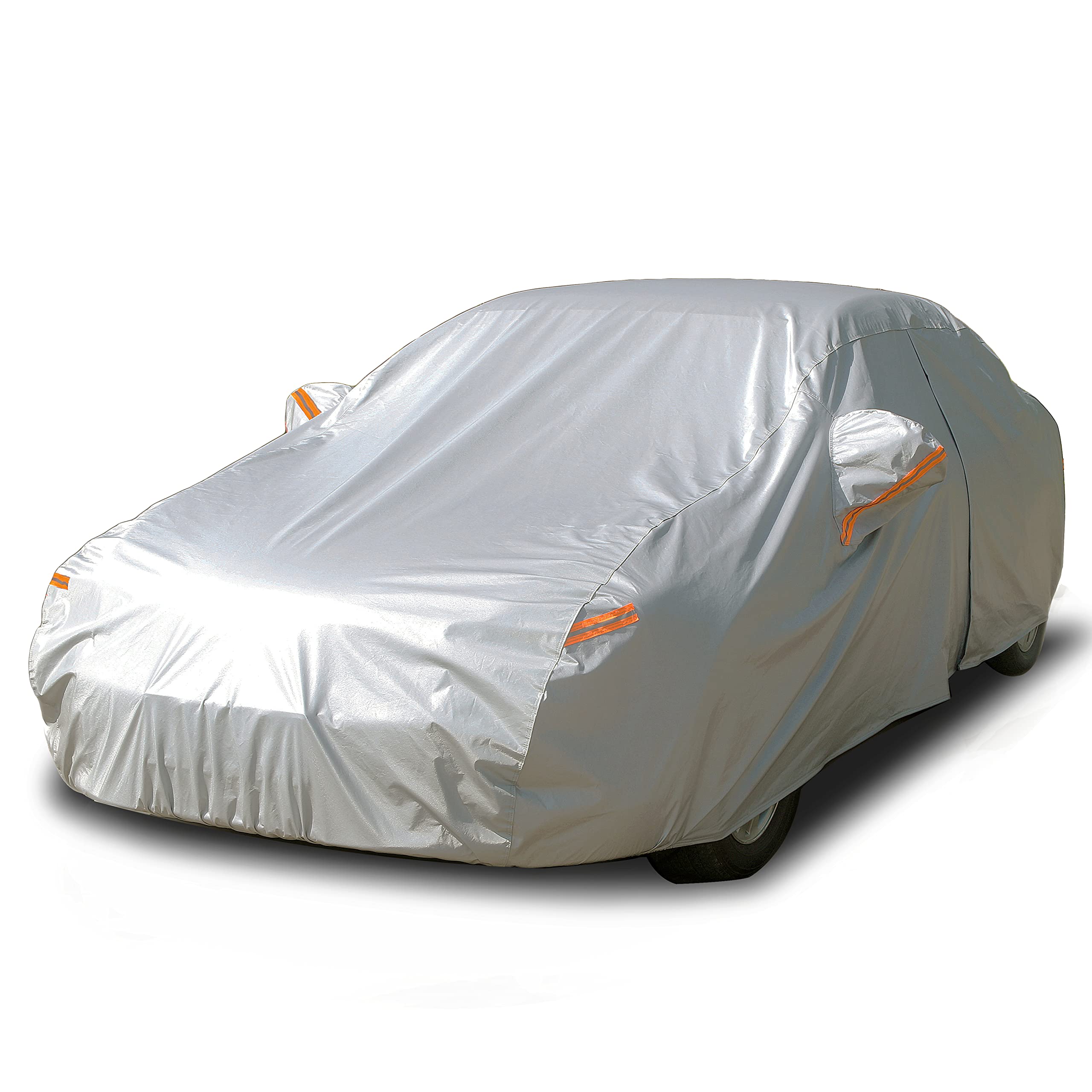Seazen Car Cover 6 Layers, Waterproof Sedan Car Cover With Zipper Door, Snowproof/Uv Protection/Windproof, Universal Car Covers