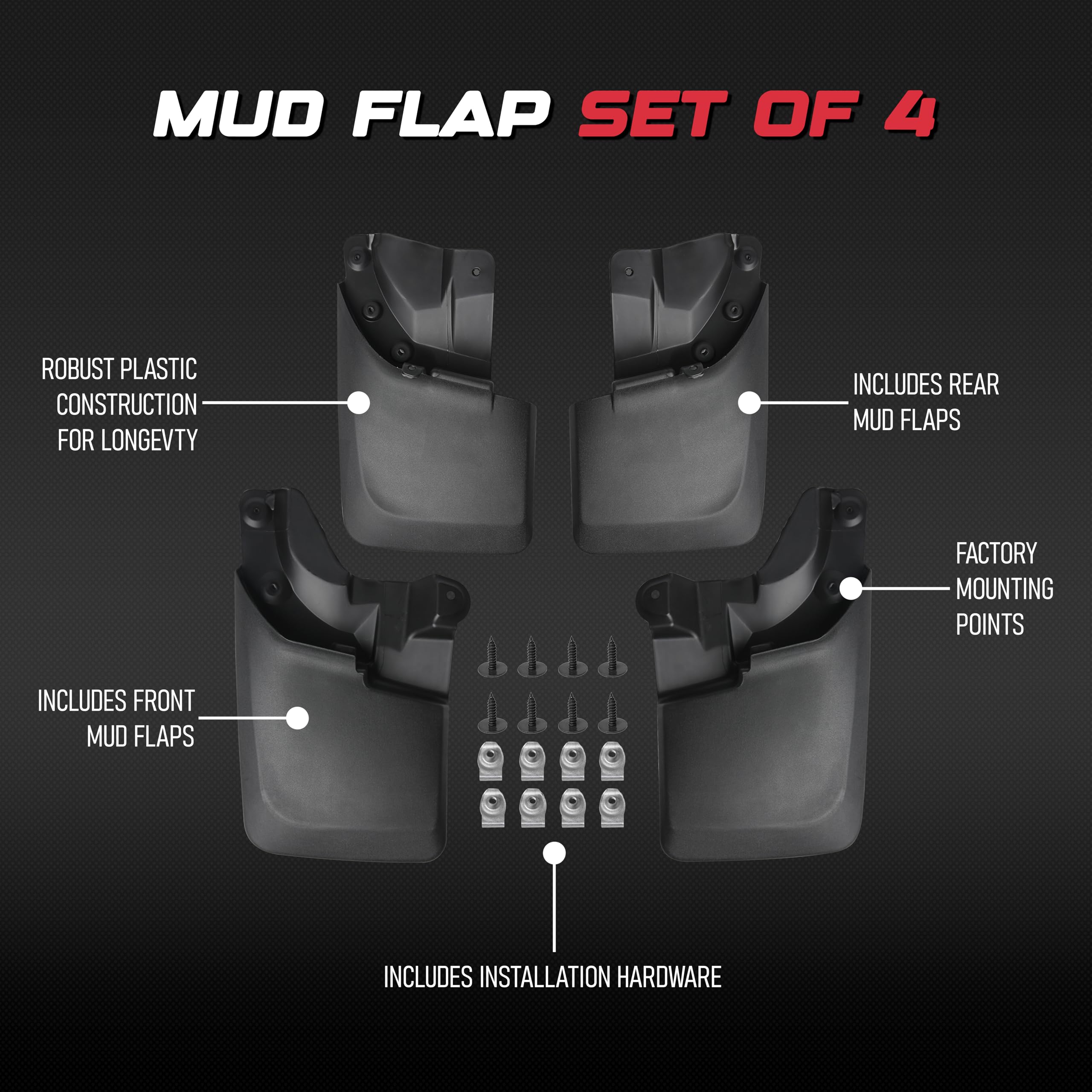 Premium Heavy Duty Mudflaps Set Of 4, Front And Rear Splash Guard Protectors - Compatible With Toyota Tacoma With Oem Fender Fla