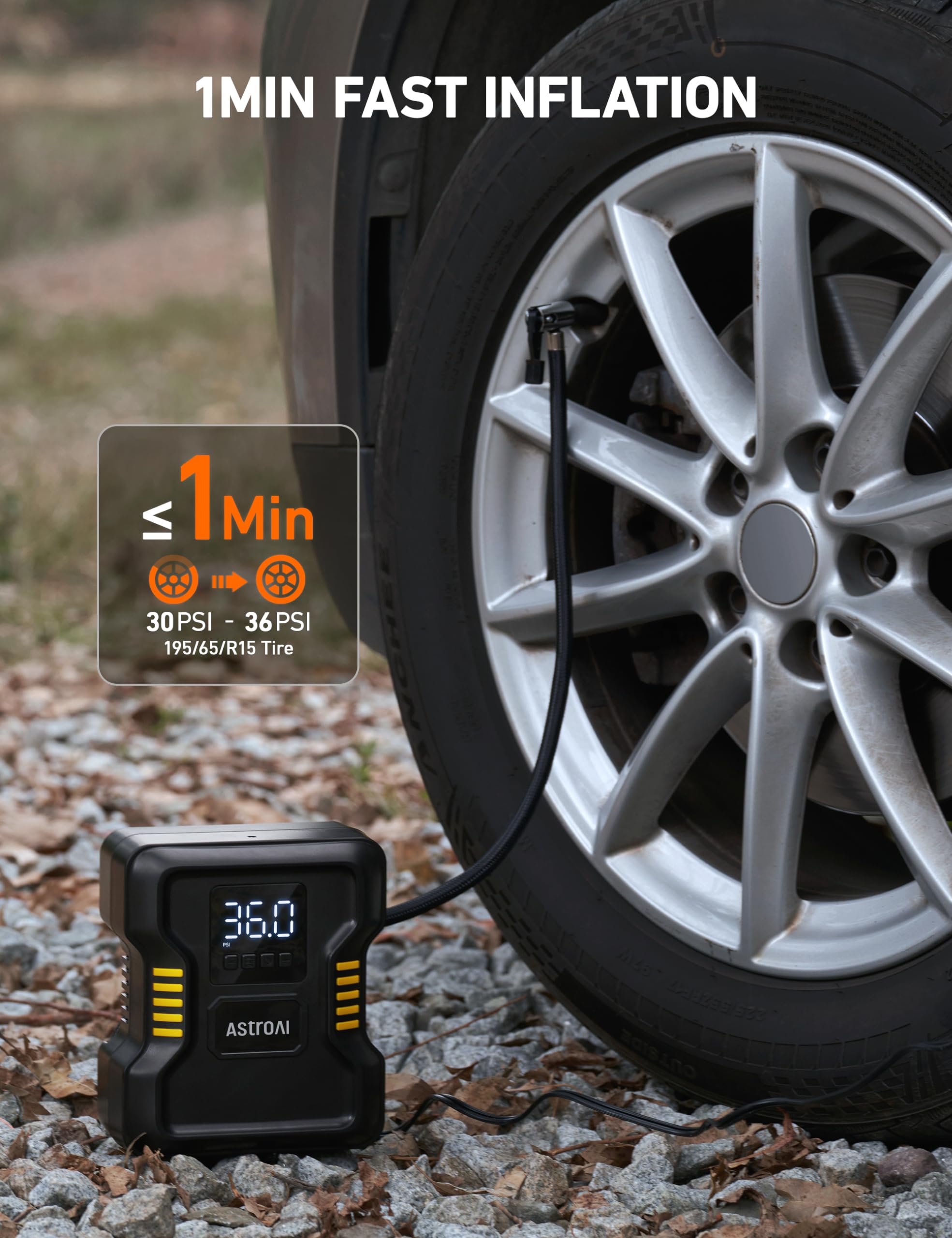 Astroai Tire Inflator Air Compressor Portable 150Psi Metal Cylinder Fast Inflation Pump For Car Tires 12V Dc Tire Pump With Led