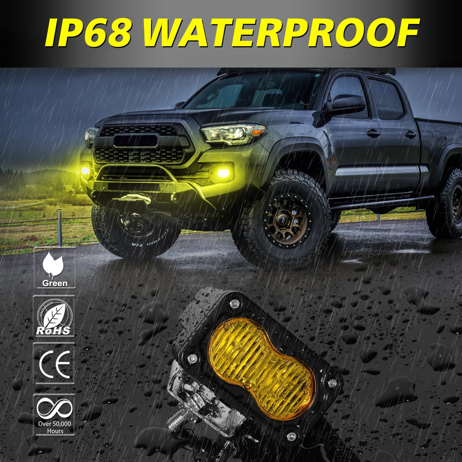 Akd Part Yellow Led Pods, 3 Inch Flood Cree Led Fog Lights 40W Yellow Small Chase Pod Lights Ditch Lights Off Road Driving Light