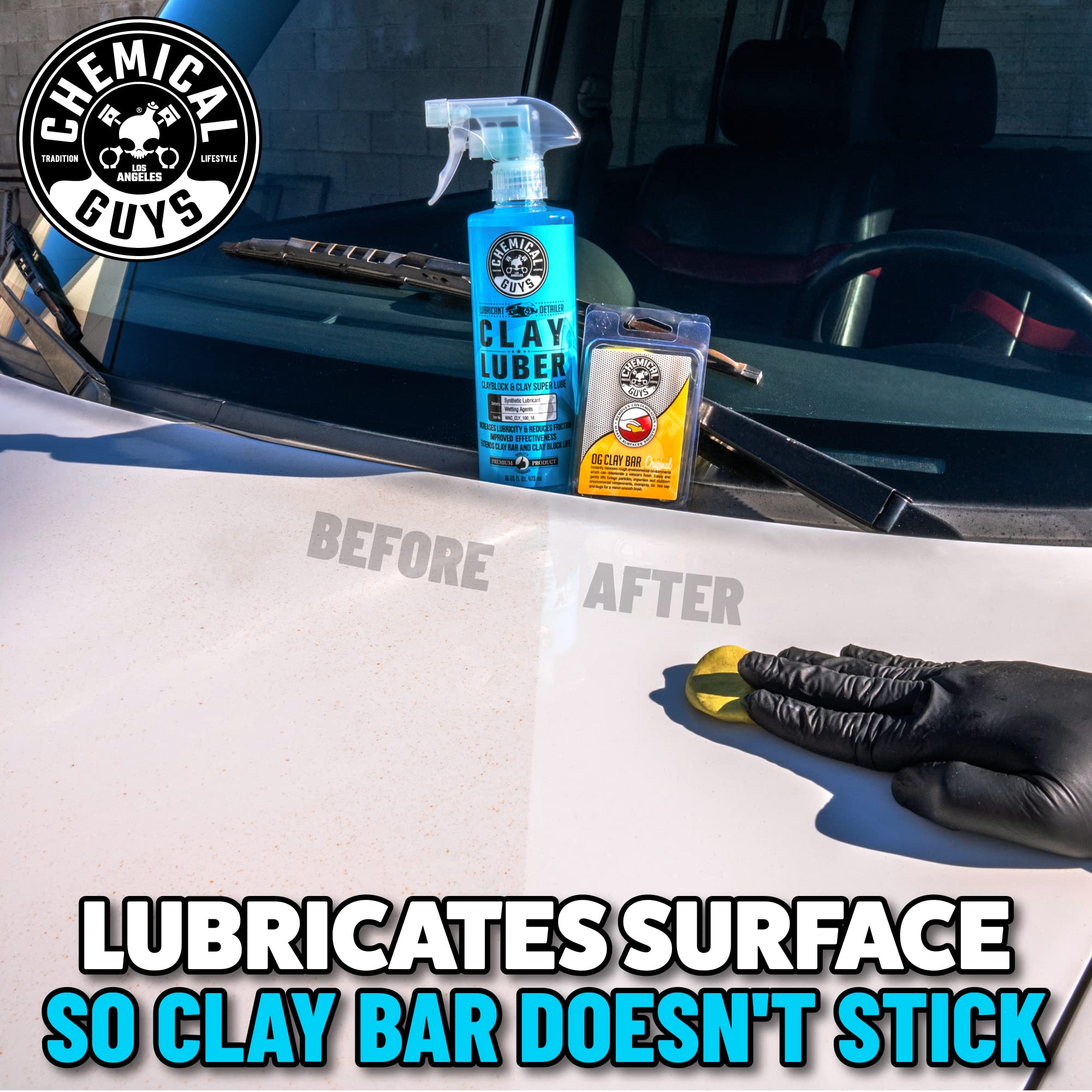 Chemical Guys CLY_113 OG Clay Bar & Lubber Synthetic Lubricant Kit - 16 fl oz, Light/Medium Duty, for Car Lovers, Detailers & Au