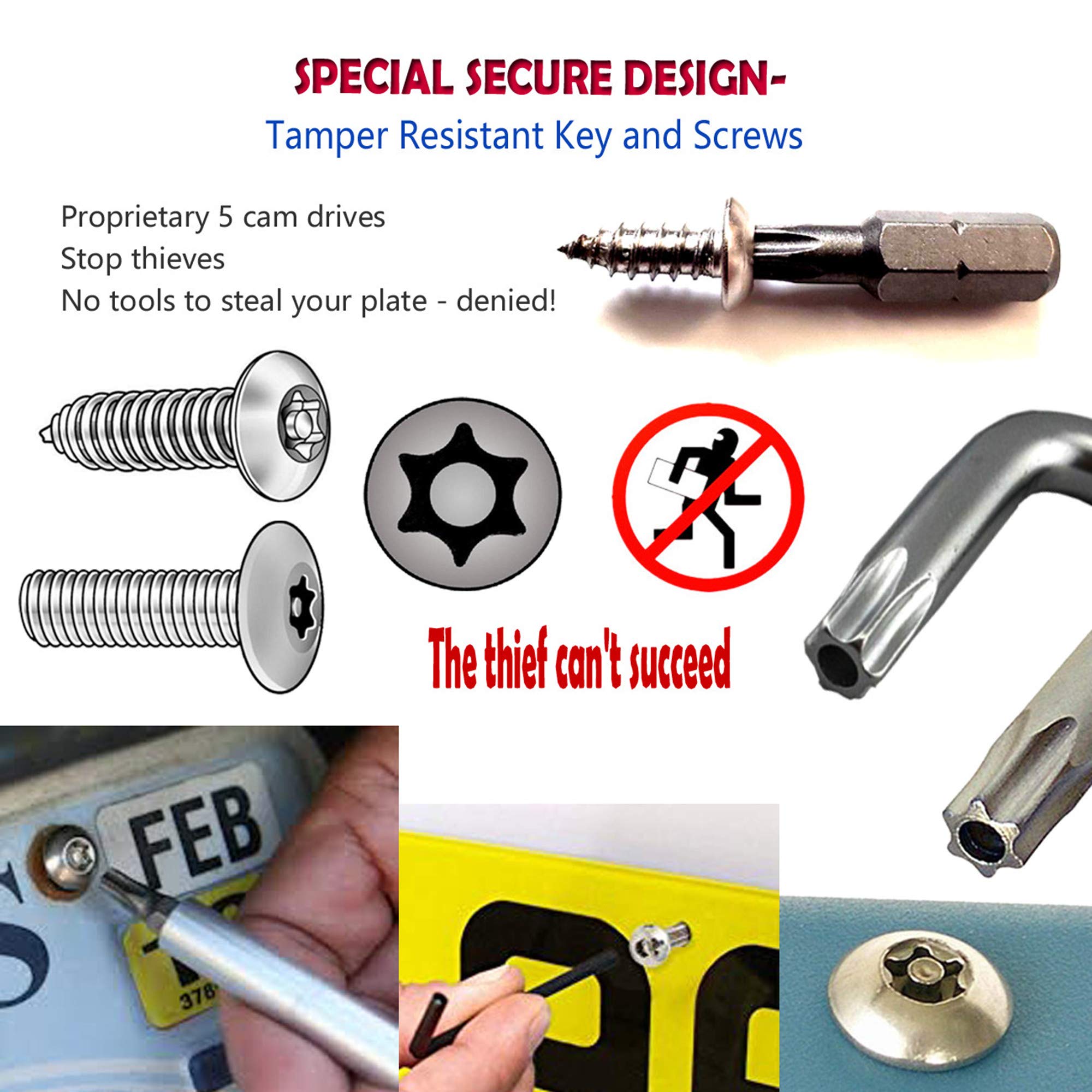 Aootf Anti Theft License Plate Screws - Stainless Steel License Plate Frame Screws Tamper Resistant Fasteners | Security Tapping Screws | Qty 8 | Protection License Plates On Cars Trucks | 38Pc Set