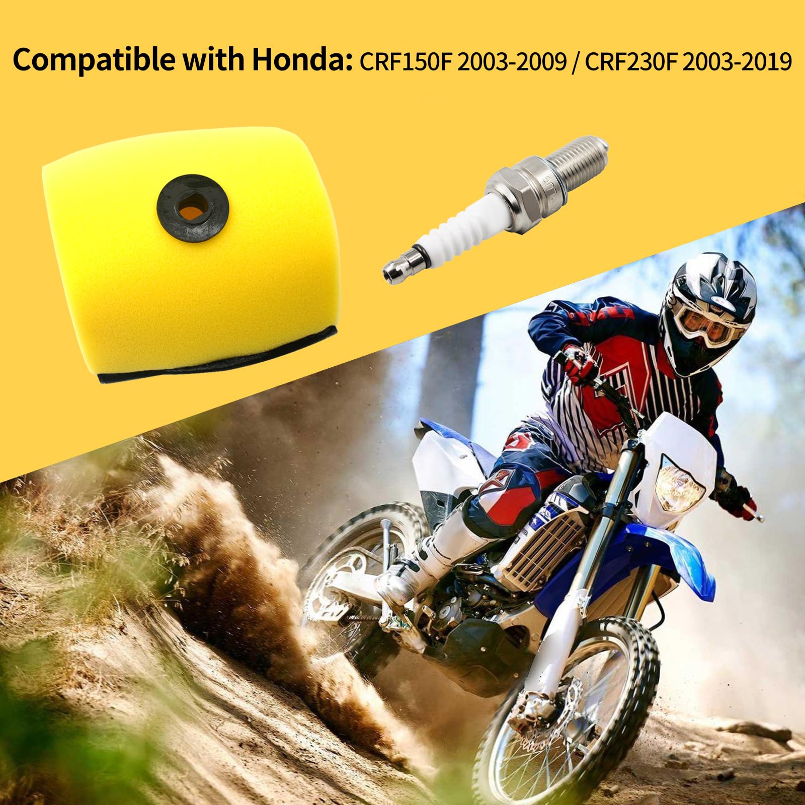 OuYi Motorcycle Air Filter & Spark Plug for Honda CRF150F 2003-2017, CRF230F 2003-2019 - High Performance Replacement Parts