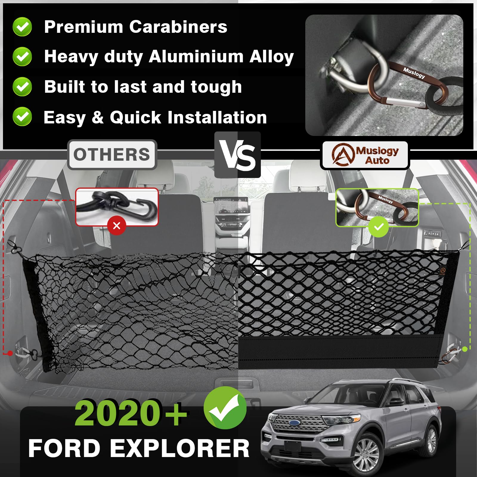 Muslogy Envelope Style Trunk Cargo Net Compatible With 2020-2024 2025 Ford Explorer Accessories Custom Fit Trunk Organizer Upgra