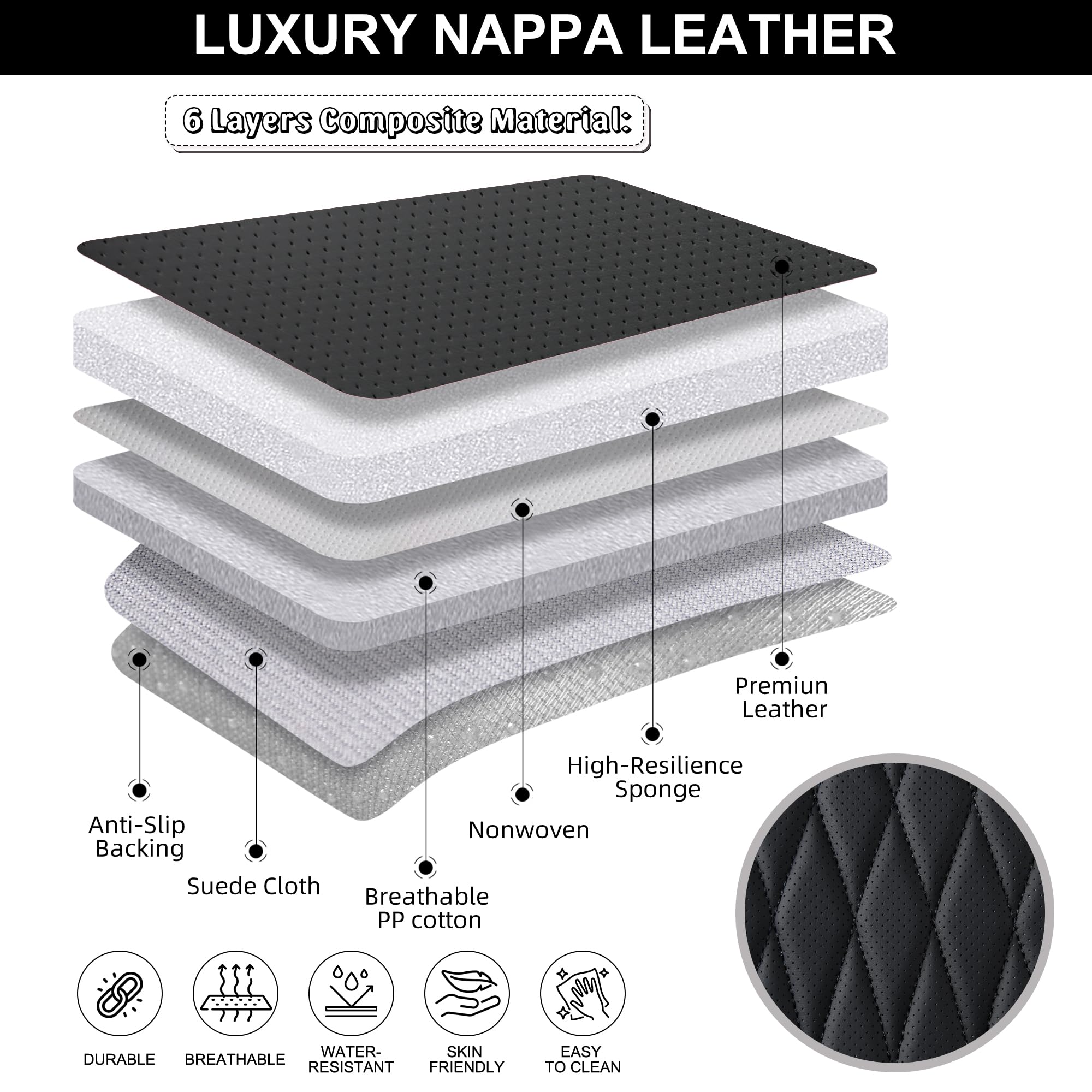 BWTJF 2 Pack Front Car Seat Bottom Covers, Universal Auto Seat Cushions, Nappa Leather Full Wrapping Edge Compatible with Most o