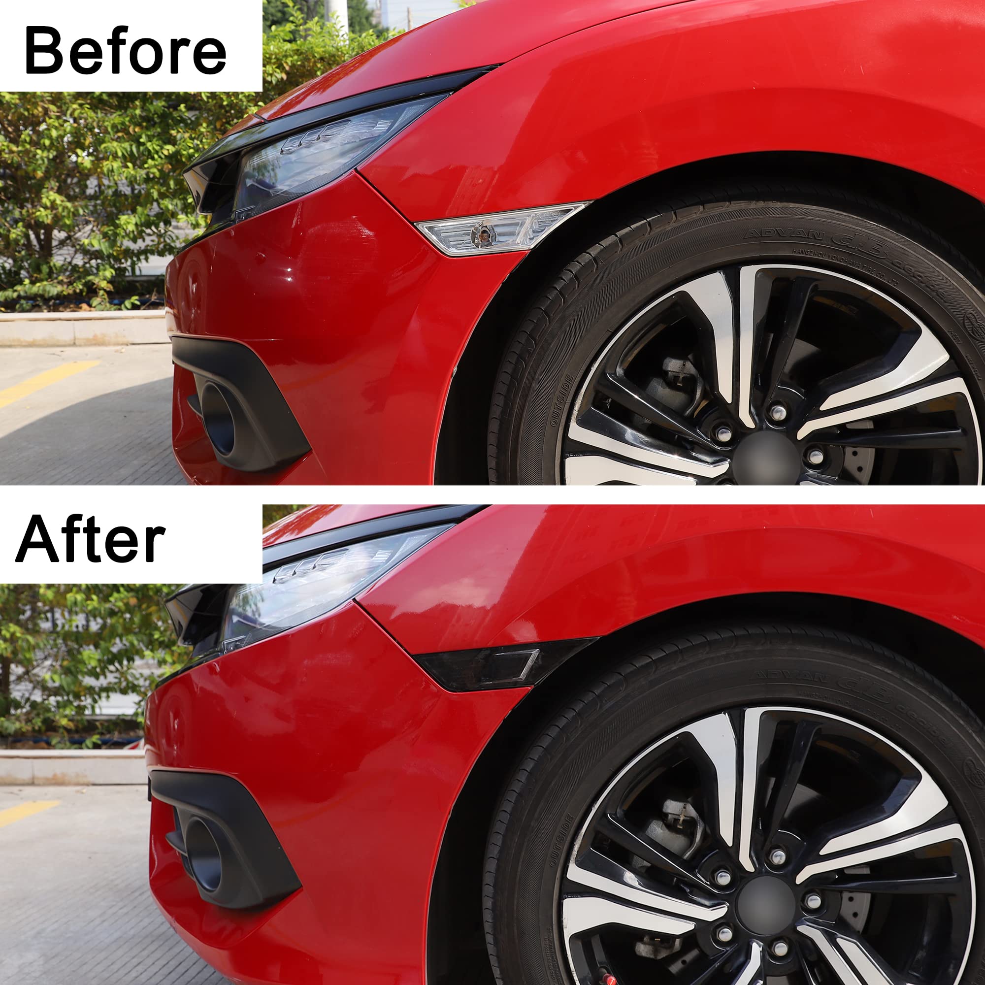 TOMALL Vinyl Film Compatible with Honda Civic Sedan Coupe Hatchback 2016-2021 Side Marker Fender Turn Signal Lights Tint Self Adhesive Decals Car Vinyl Smoke Stickers (Black)