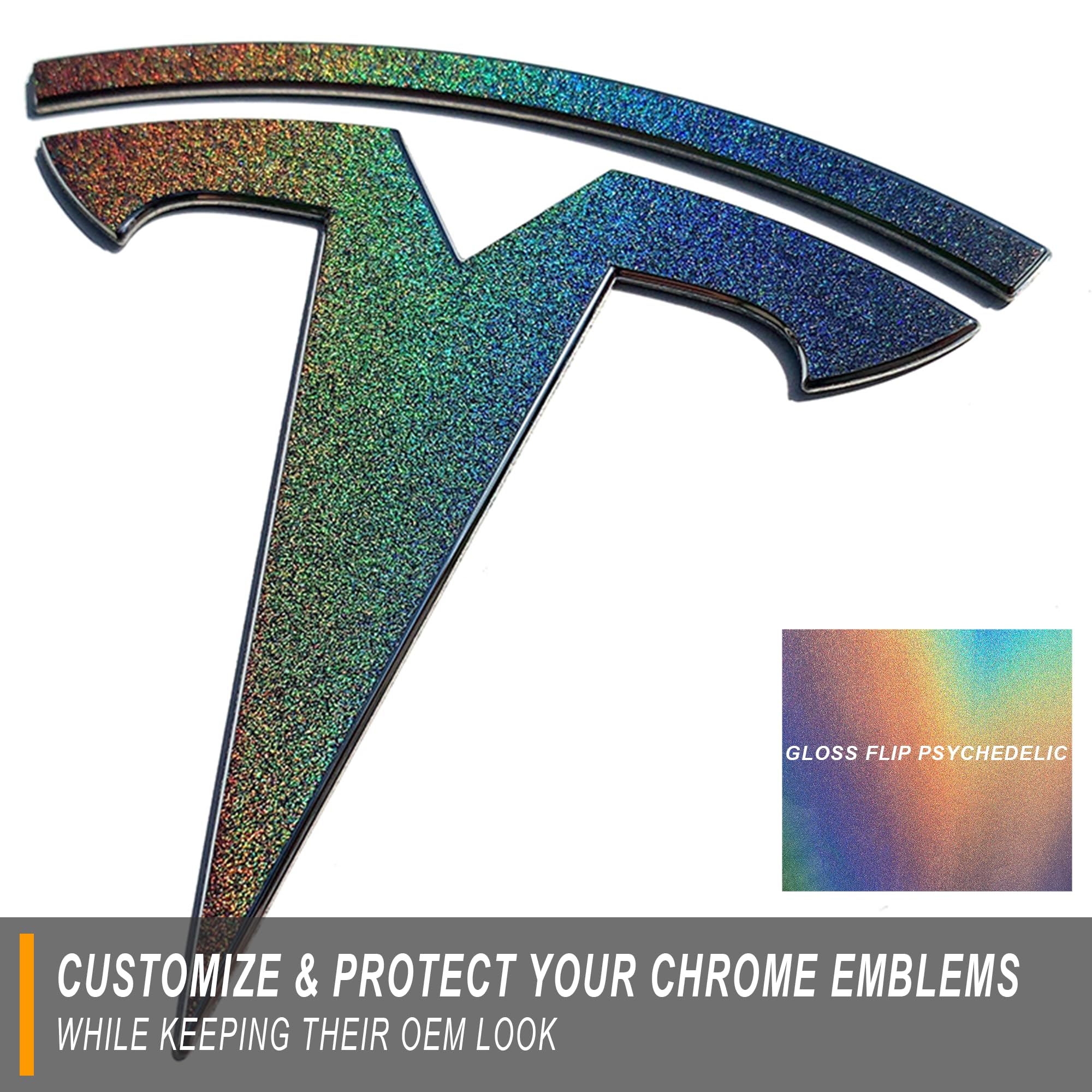 Custom Cut Graphics Vinyl Logo Wrap for Tesla Model 3 (2024 to Current), Standard Wrap, 2 pc-Set (Gloss Flip Psychedelic)
