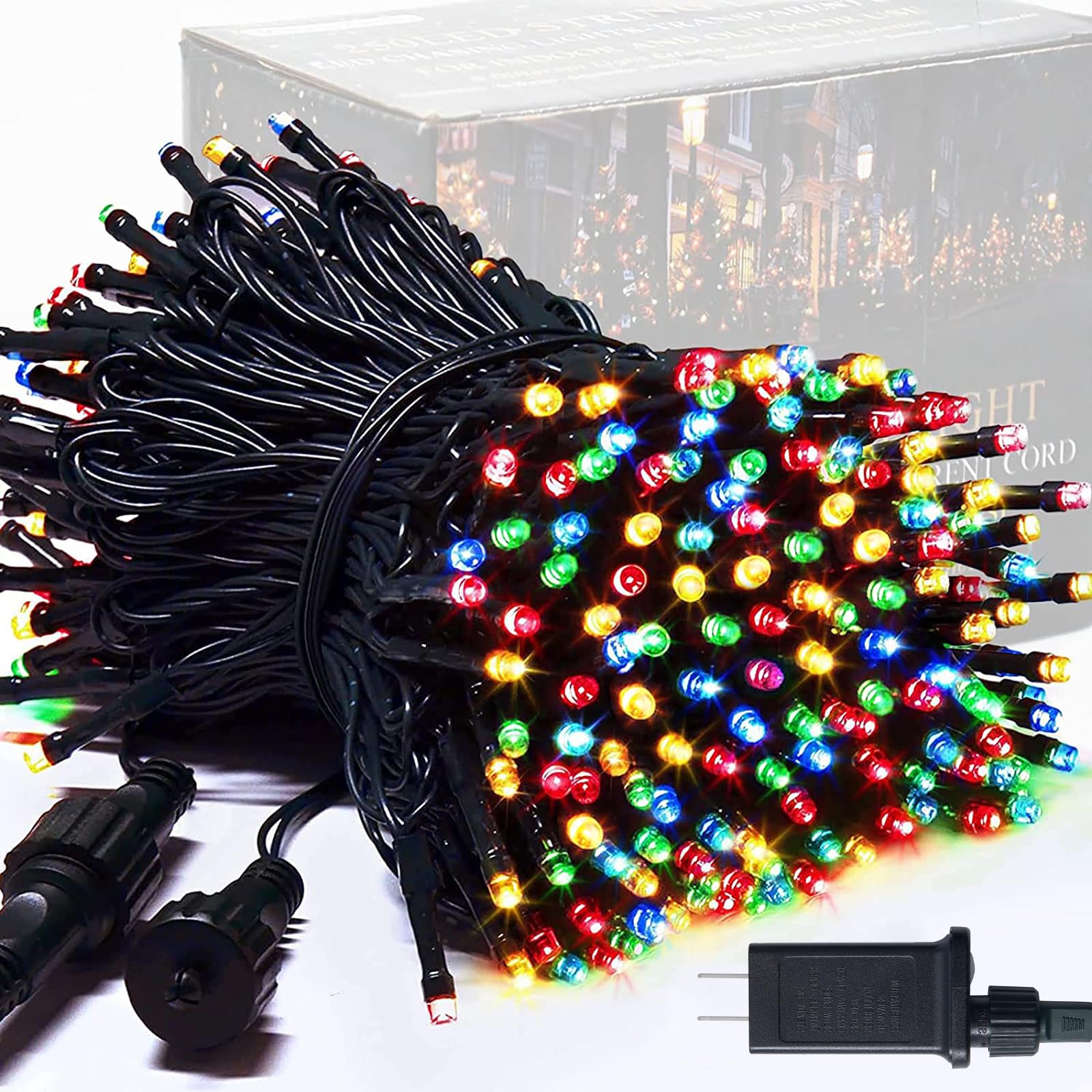 Jmexsuss 8 Modes Christmas Tree Lights Multicolor, 250 Led Multicolor Christmas Lights Indoor, 91.5Ft Green Wire Waterproof Chri