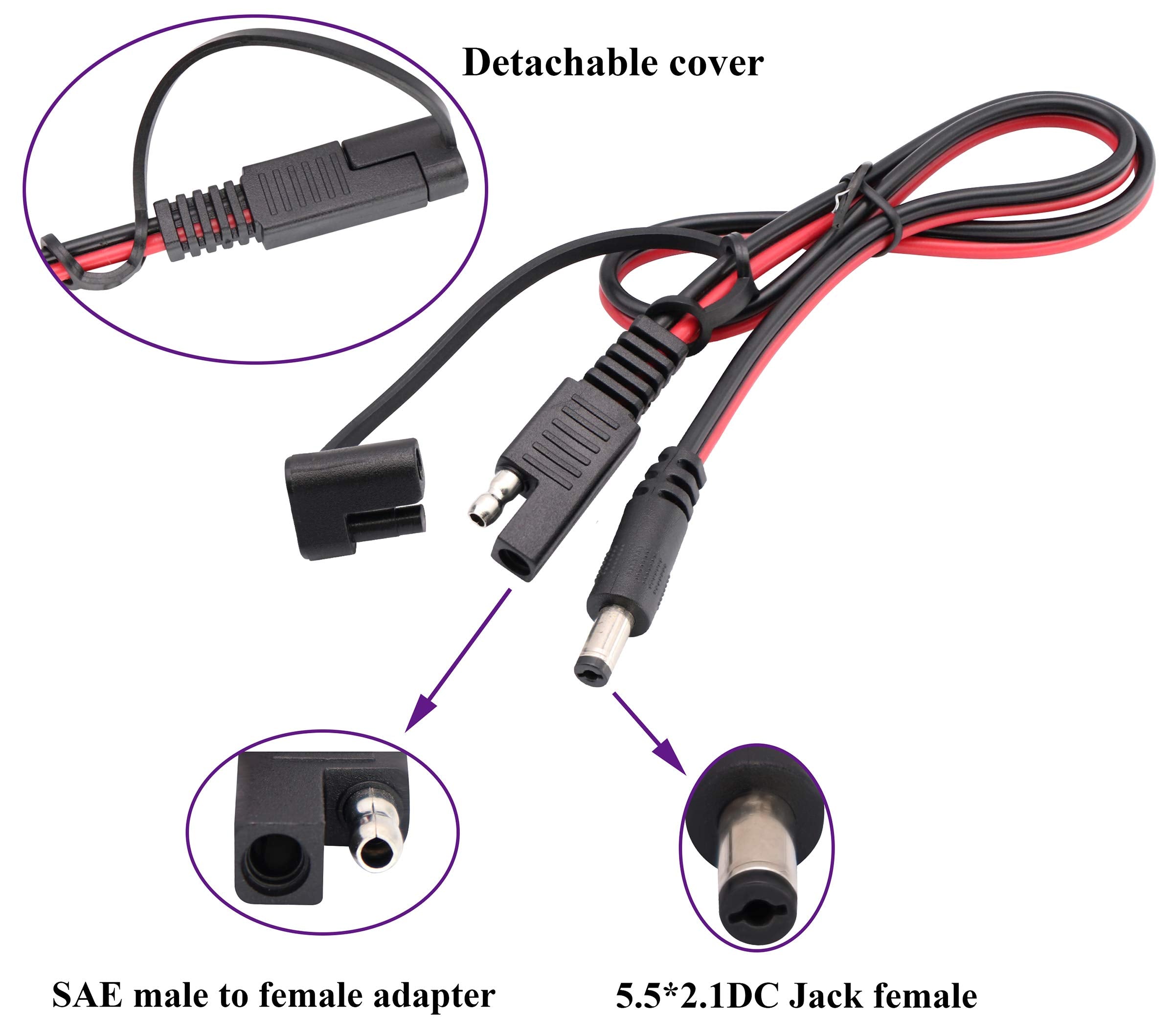 Aaotokk Dc To Sae Connectors Cable Sae Plug To Dc 5.5Mm X 2.1Mm Male Adapters Cables For Automotive Rv Solar Panel Solar Battery