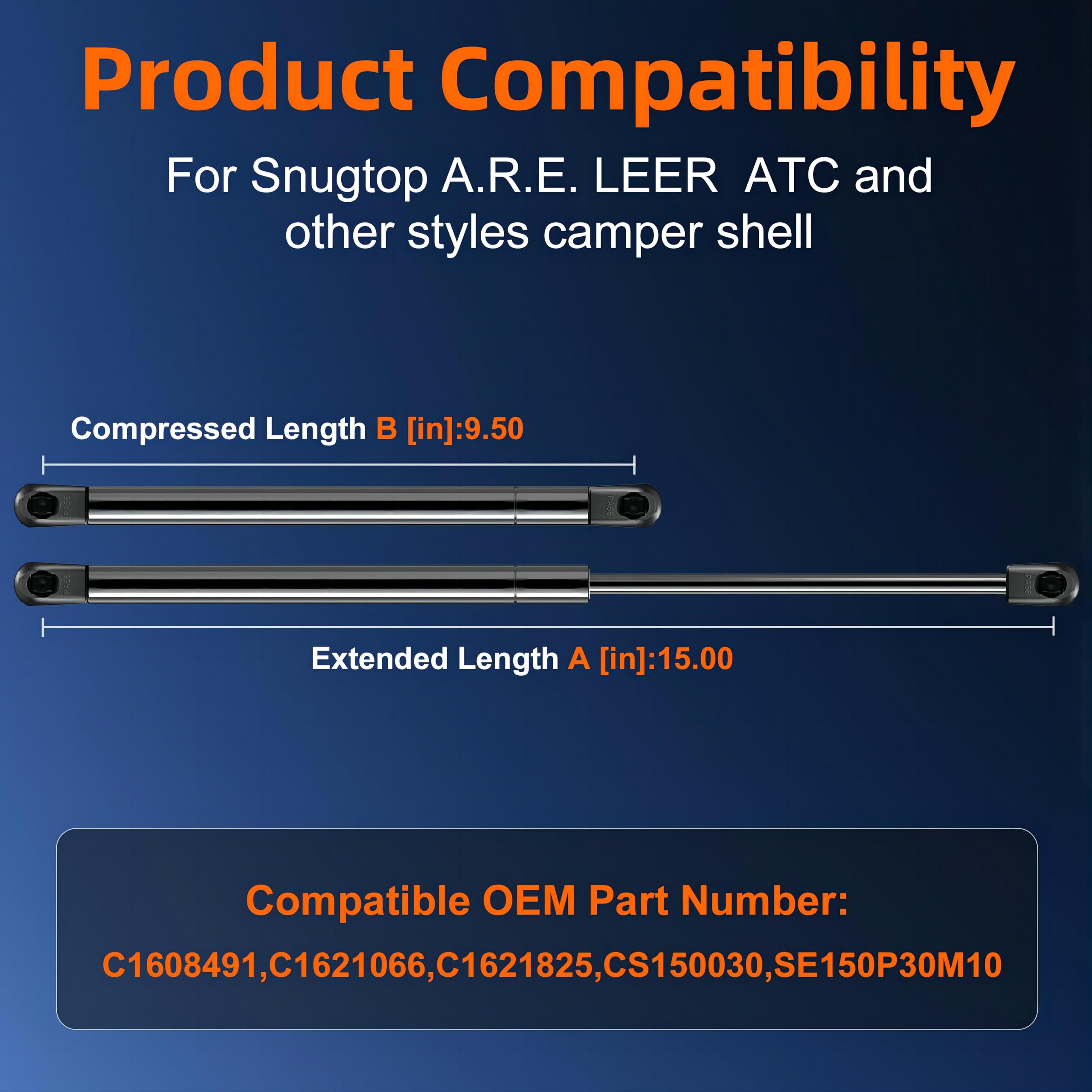 Euplokeer C16-08491 15In 30Lb/134N Gas Shock Strut Lift Support For Leer Are Camper Shell Window, Snugtop Truck Topper Cap Canop