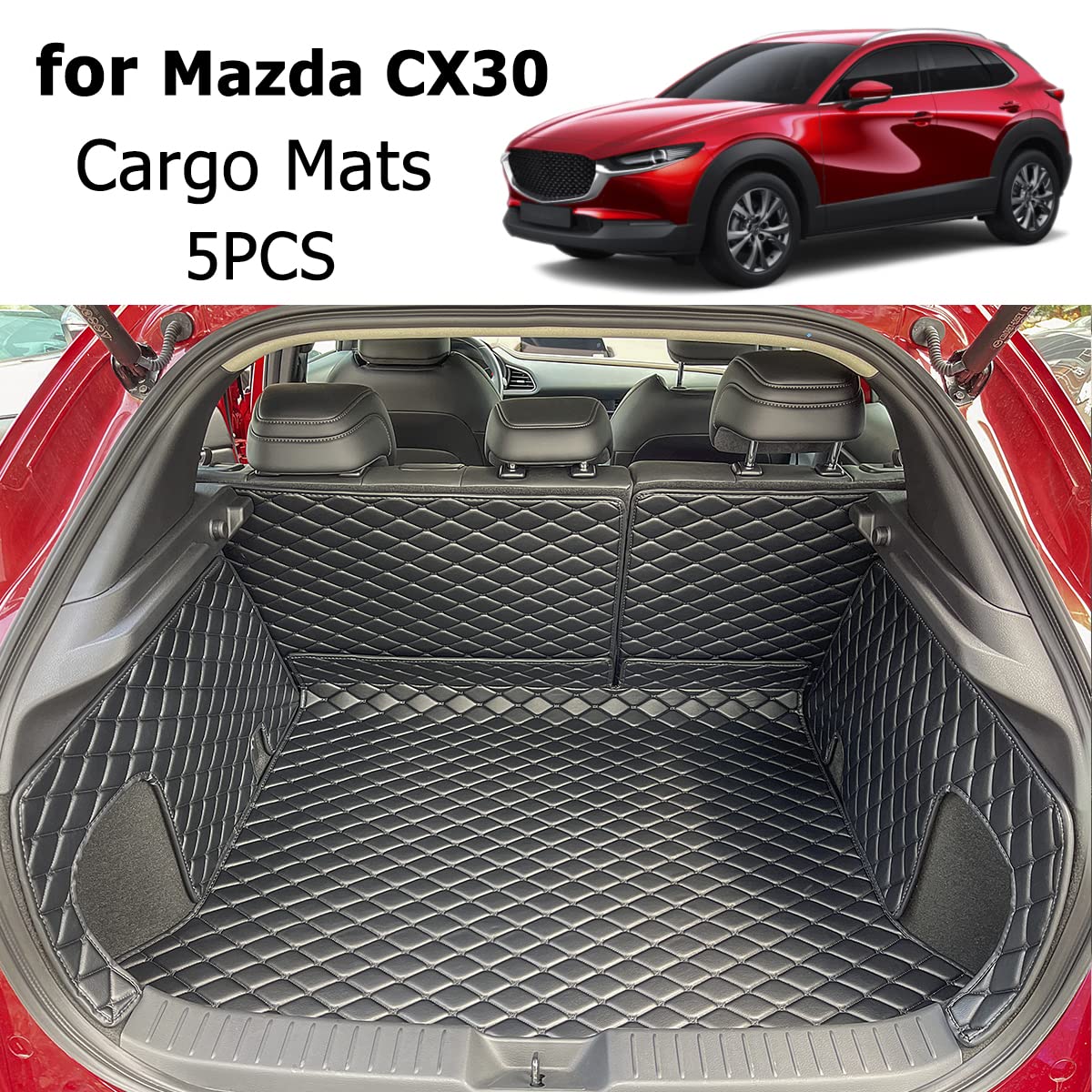 7DEEKEI for 2020-2024 Mazda CX30 CX-30 Trunk Mat and Rear Backrest Mat Cargo Liners All Weather Anti-Slip