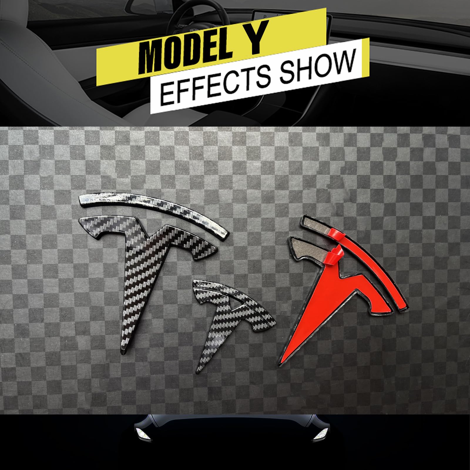 YHCDSEA for Model Y Emblem Badge Sticker Cover, fit for Tesla Model Y Logo Decals Accessories (Bright Carbon Fiber Pattern)