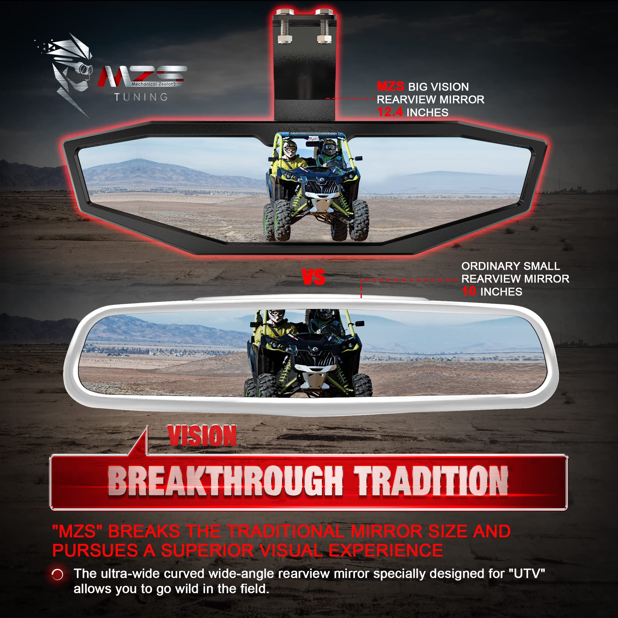 MZS Aluminum UTV Center Rear View Mirror, Maverick Trail Rrarview Mirror Adjustable Black Compatible with 2018-2025 Maverick Tra