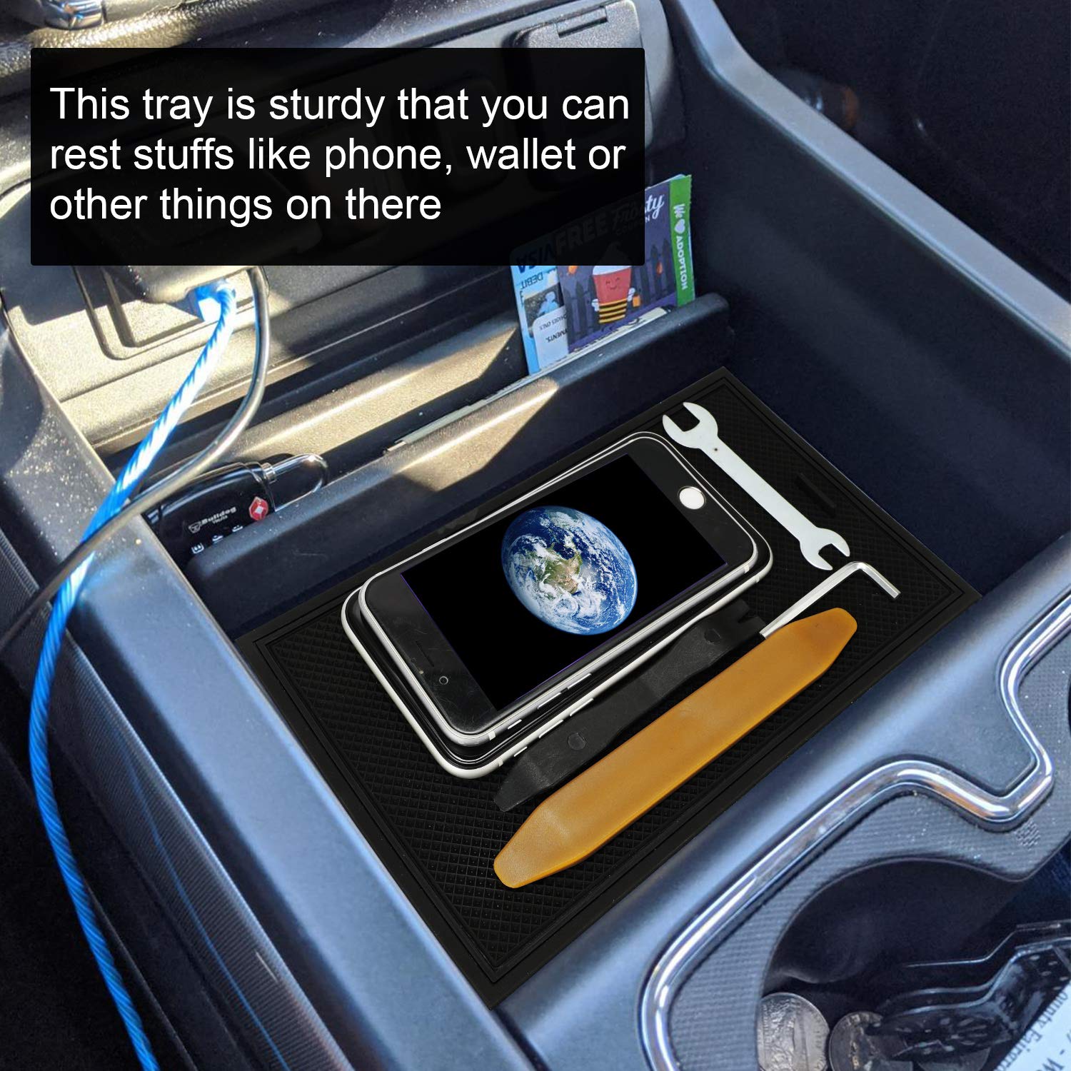 ROCCS Center Console Organizer Secret Compartment Cover Tray for GMC Sierra Accessories 2014-2018 1500 2500HD 3500HD Chevy Silverado 2014 2015 2016 2017 2018 2019 Black