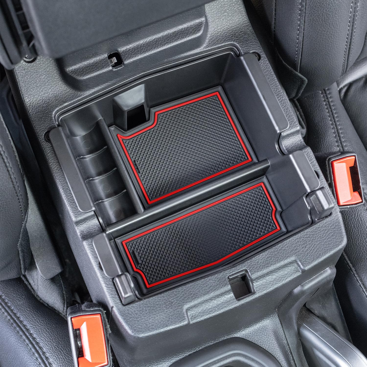 Pimcar Compatible With Jeep Wrangler Jl/Jlu 2018-2024 & Jeep Gladiator Jt 2020-2023 Center Console Organizer Armest Storage Tray (Not For Jk/Jku)-Red Trim
