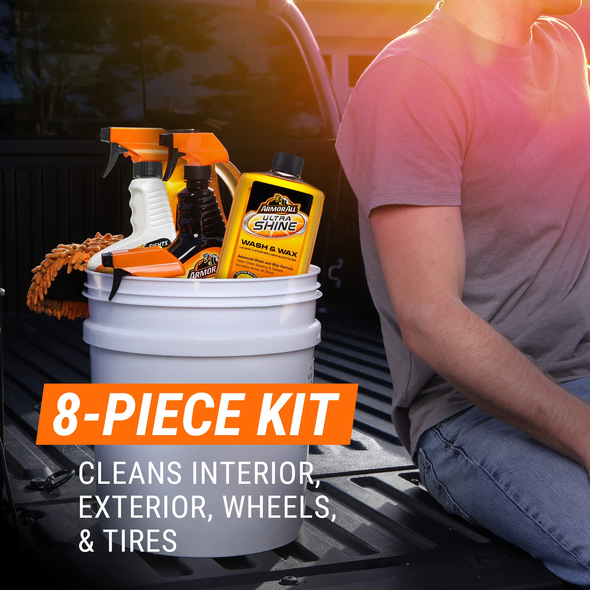 Armor All Premier Car Care Kit, Includes Car Wax & Wash Kit, Glass Cleaner, Car Air Freshener, Tire & Wheel Cleaner (8 Piece Kit)