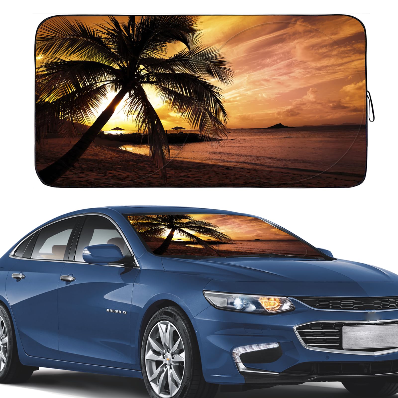 Gven Windshield Sun Shade, Vehicle Car Sun Shade Windshield Funny Yellow Beach Foldable Car Sunshade for Trucks SUV Cars Blocks 