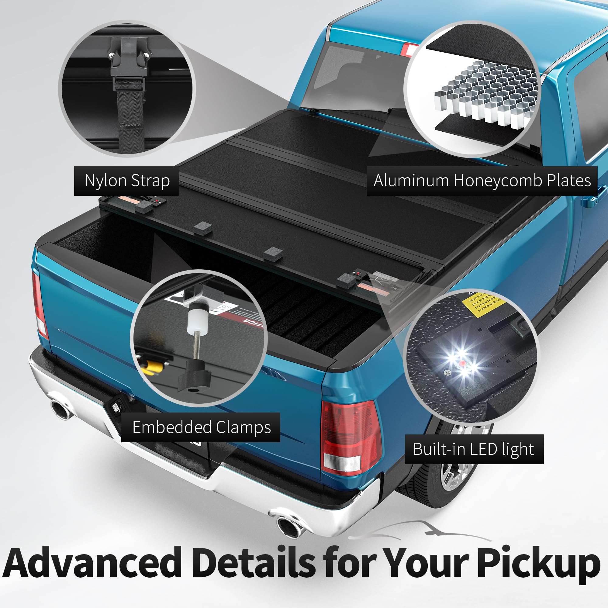 Oedro Quad Fold Hard Truck Bed Tonneau Cover Fit For Dodge Ram 1500 Classic 2009-2024, Fit For Ram 1500 New Body 2019-2025 With