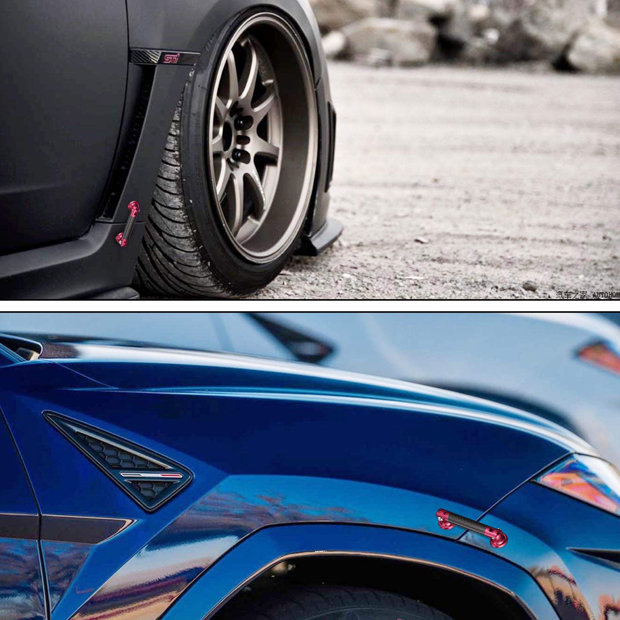 TOMALL 2 Pcs Adjustable 45mm Carbon Fiber Red Bumper Lip Splitter Support Strut Rods