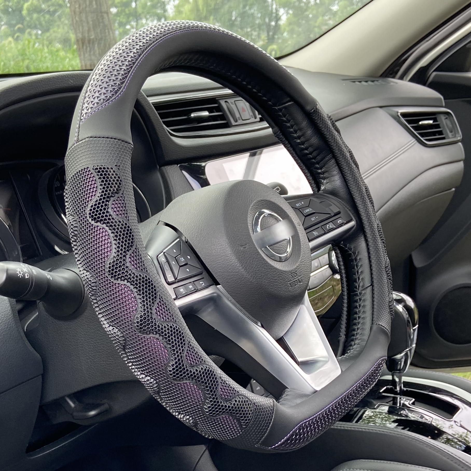 Pinctrot D Shaped 14 Inch Small Sized Steering Wheel Cover Great Grip With 3D Honeycomb Anti-Slip Design, Flat Bottom 14 Inch (P
