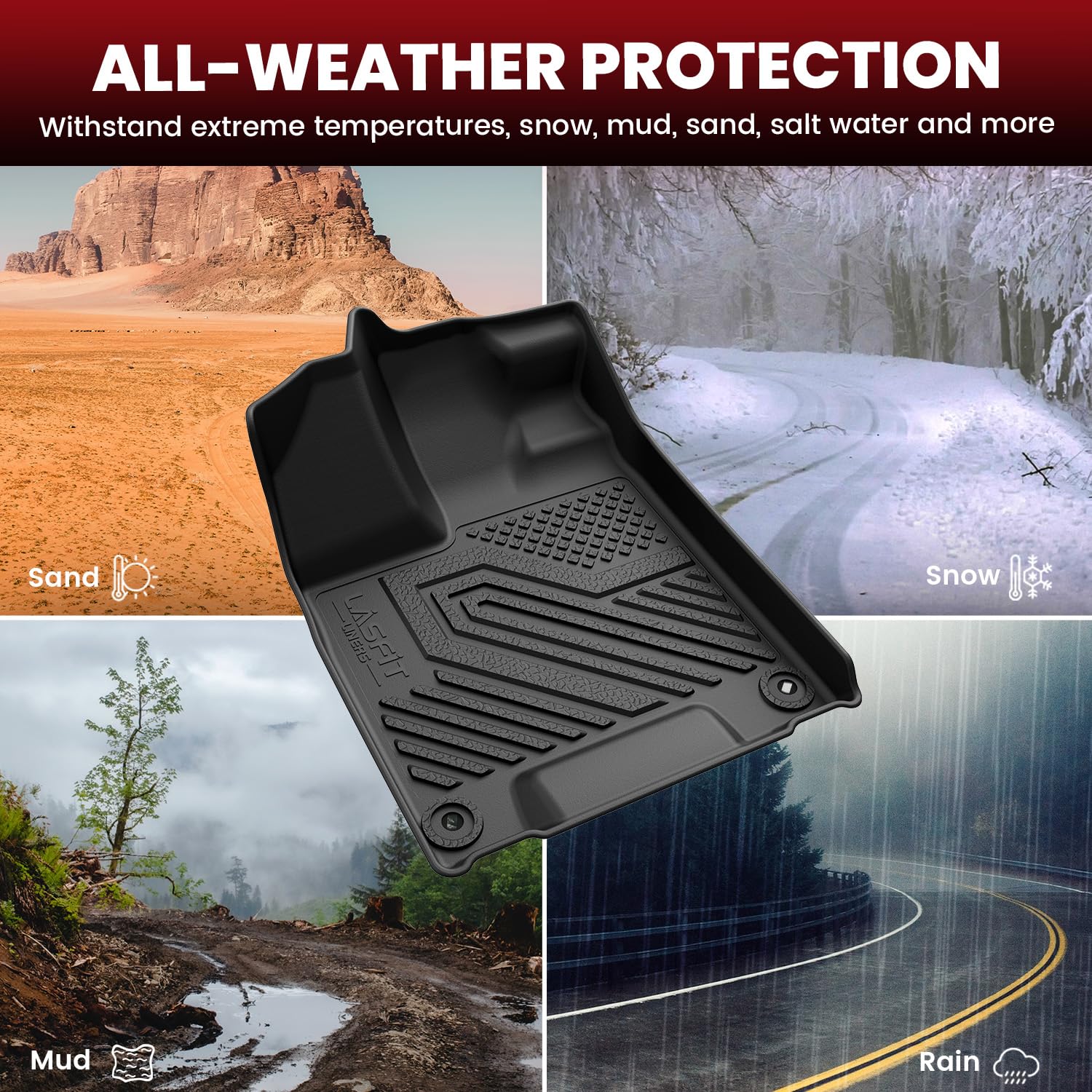 Lasfit Floor Mats & Trunk Mat For Honda Pilot 2016-2022 8 Passenger (No Elite Model), All Weather Tpe Custom Fit Floor Liner Acc