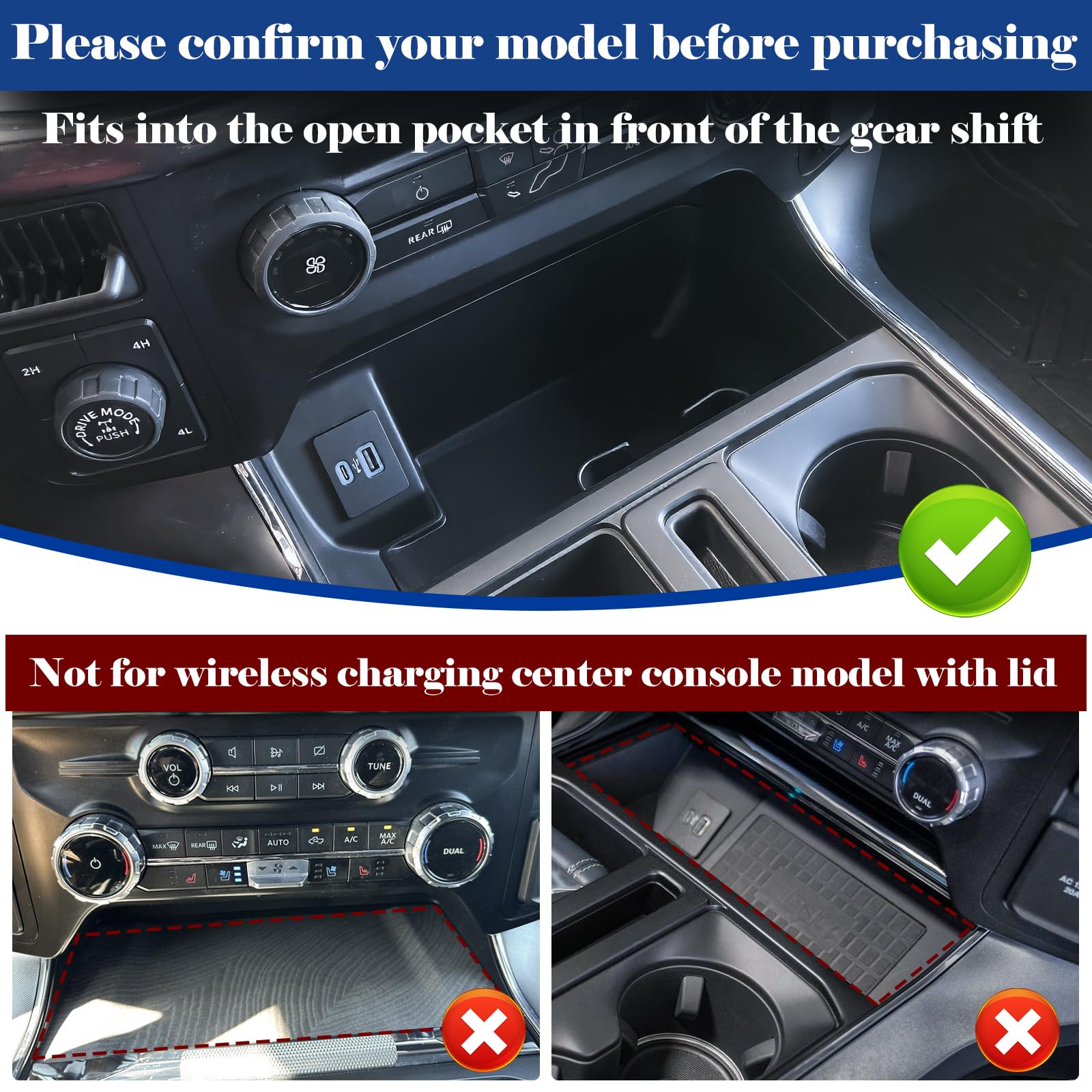 Center Console Compartment Cover Organizer for Ford F150 Accessories 2021-2024 2025 & Lightning XLT 2022 2023 2024 Middle Consol