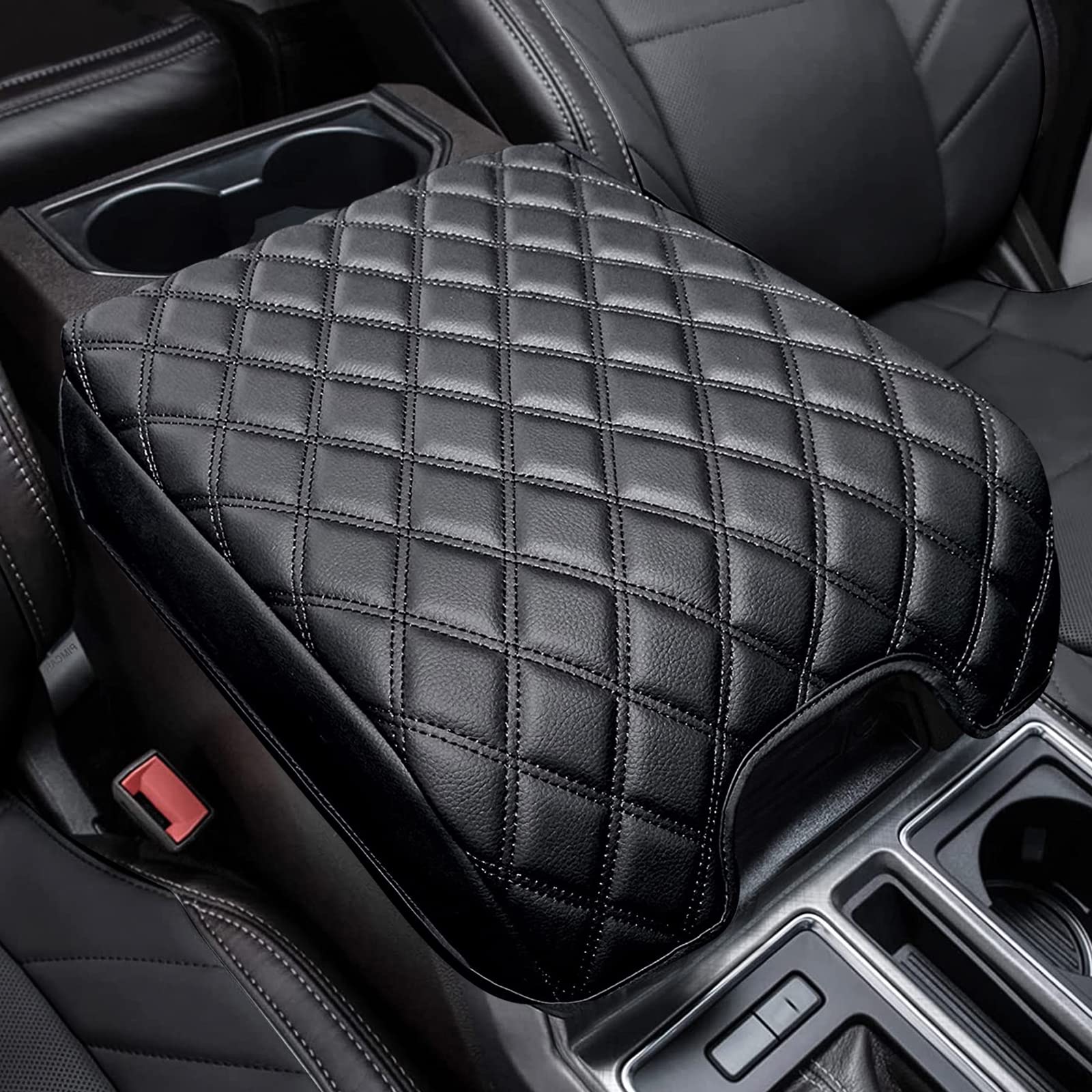 Truck Center Console Cover Compatible With Ford F150 F250 F350 F450 Expedition, Arm Rest Cover Pad Leather Middle Console Lid Se