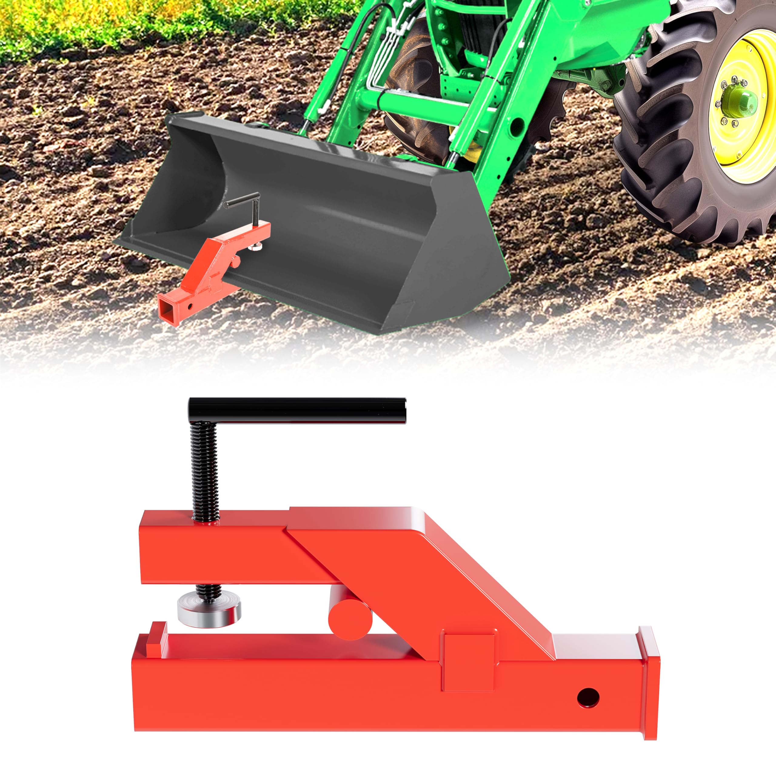 Hecasa Clamp On Trailer Hitch 2'' Ball Tractor Mount Receiver Hitch Mount Adapter Compatible With Deere Bobcat Tractor Bucket