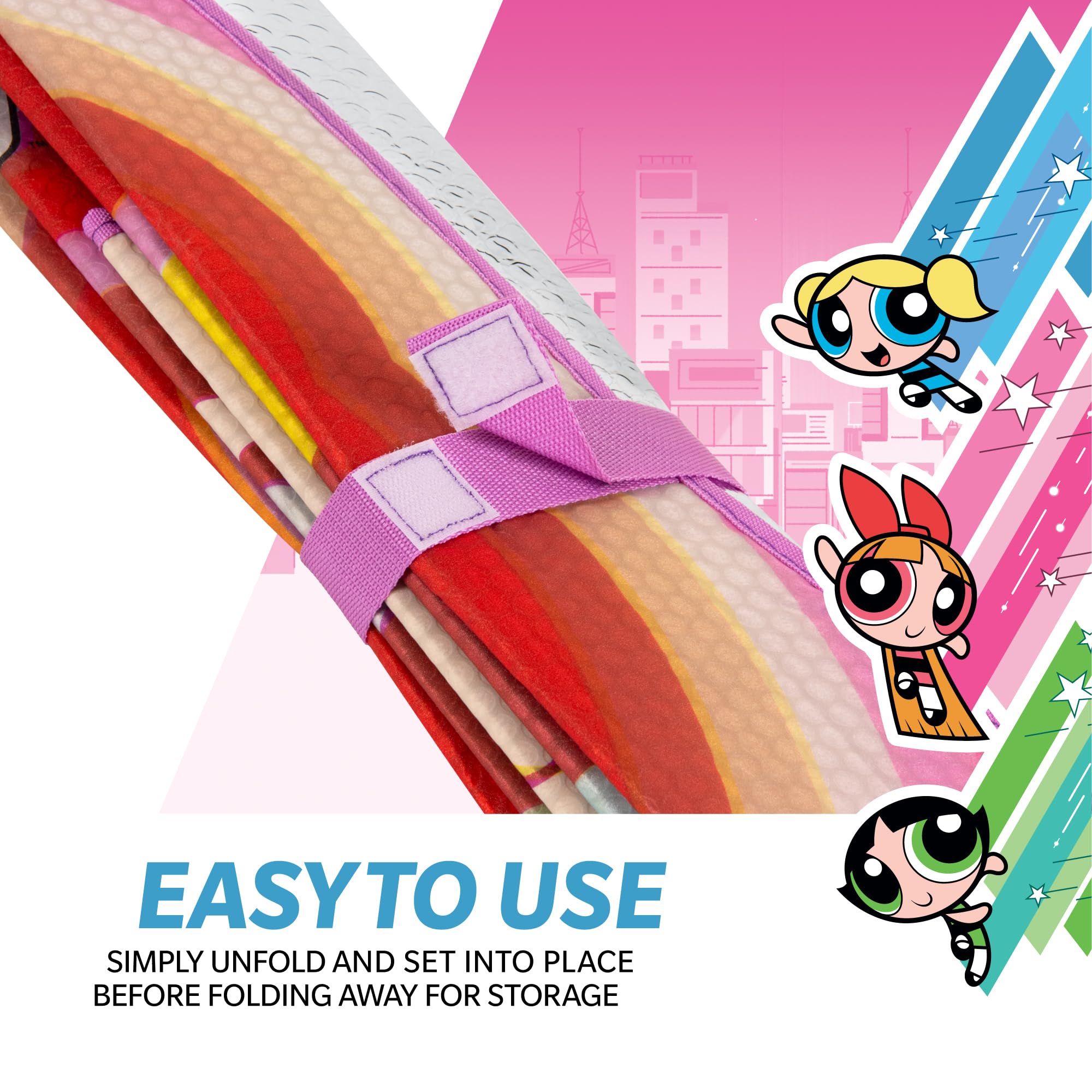 Bdk The Powerpuff Girls Car Windshield Sun Shade, Officially Licensed Accordion Style Sunshade For Car Window, Cute Cartoon Car