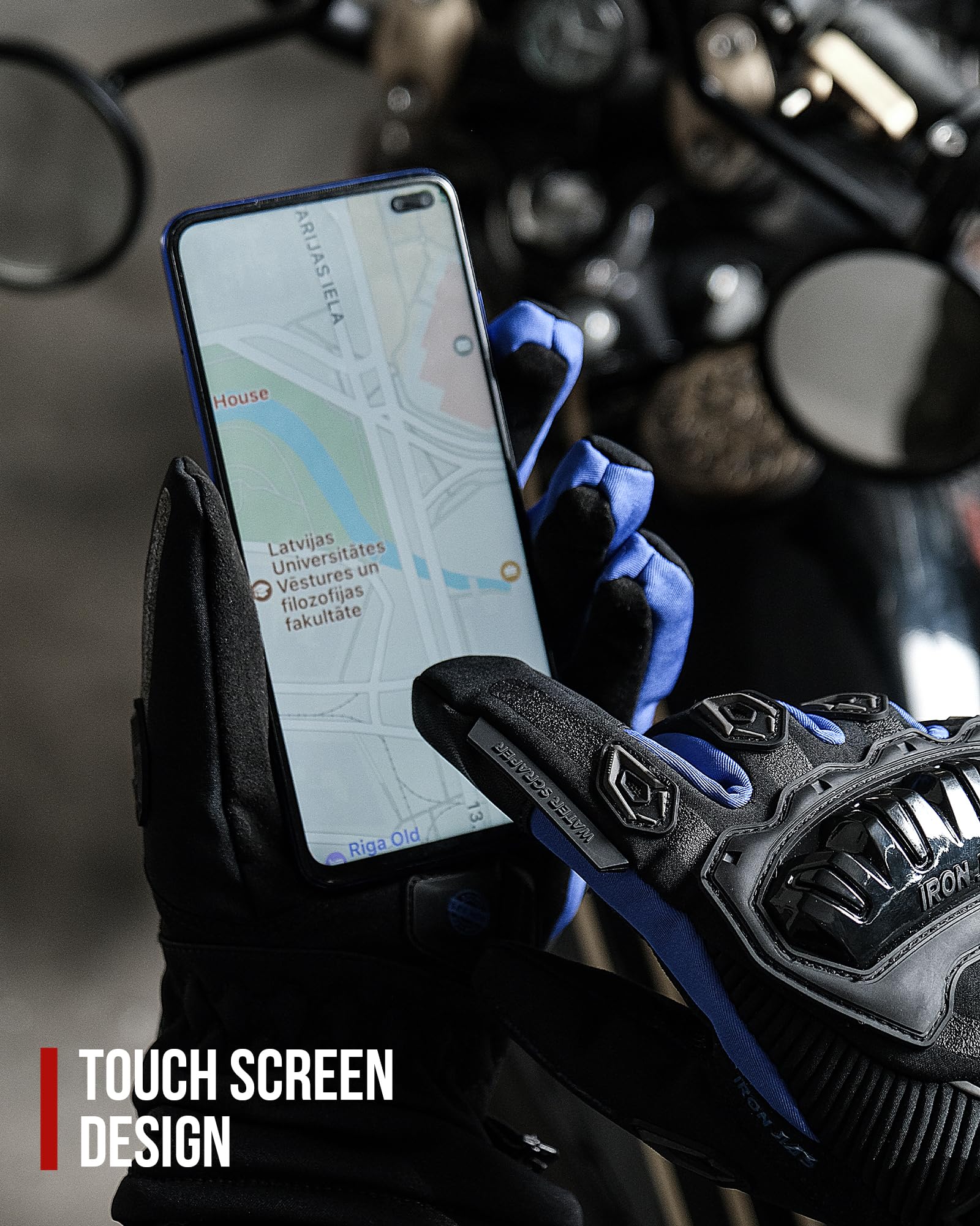 Iron Jia'S Motorcycle Gloves Winter Cold Weather Warm Touchscreen Waterproof Windproof Protective Gear (Blue, Xxl)