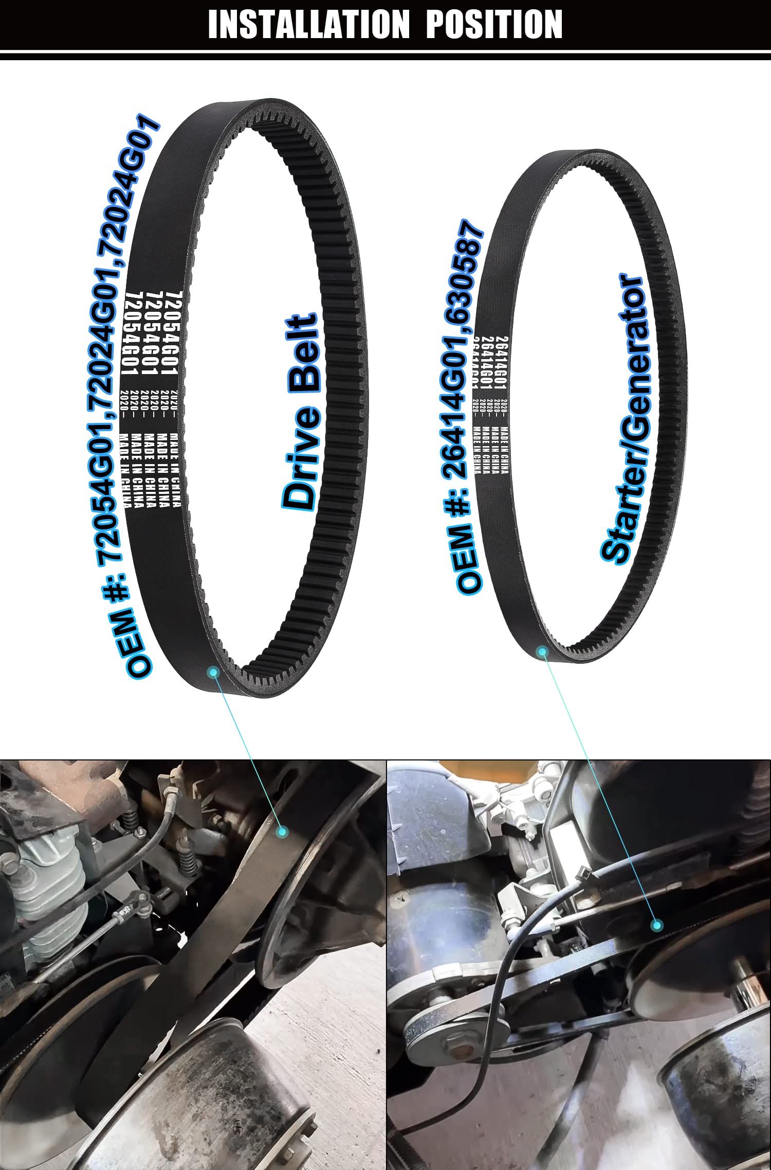 Geggkake Ezgo Drive Belt & Starter Generator Belt Kits, Fits 4 Cycle 1994-Up Ezgo Txt/Medalist Gas Golf Cart, Oem# 72054G01, 72024G01, 72025G01, 26414G01