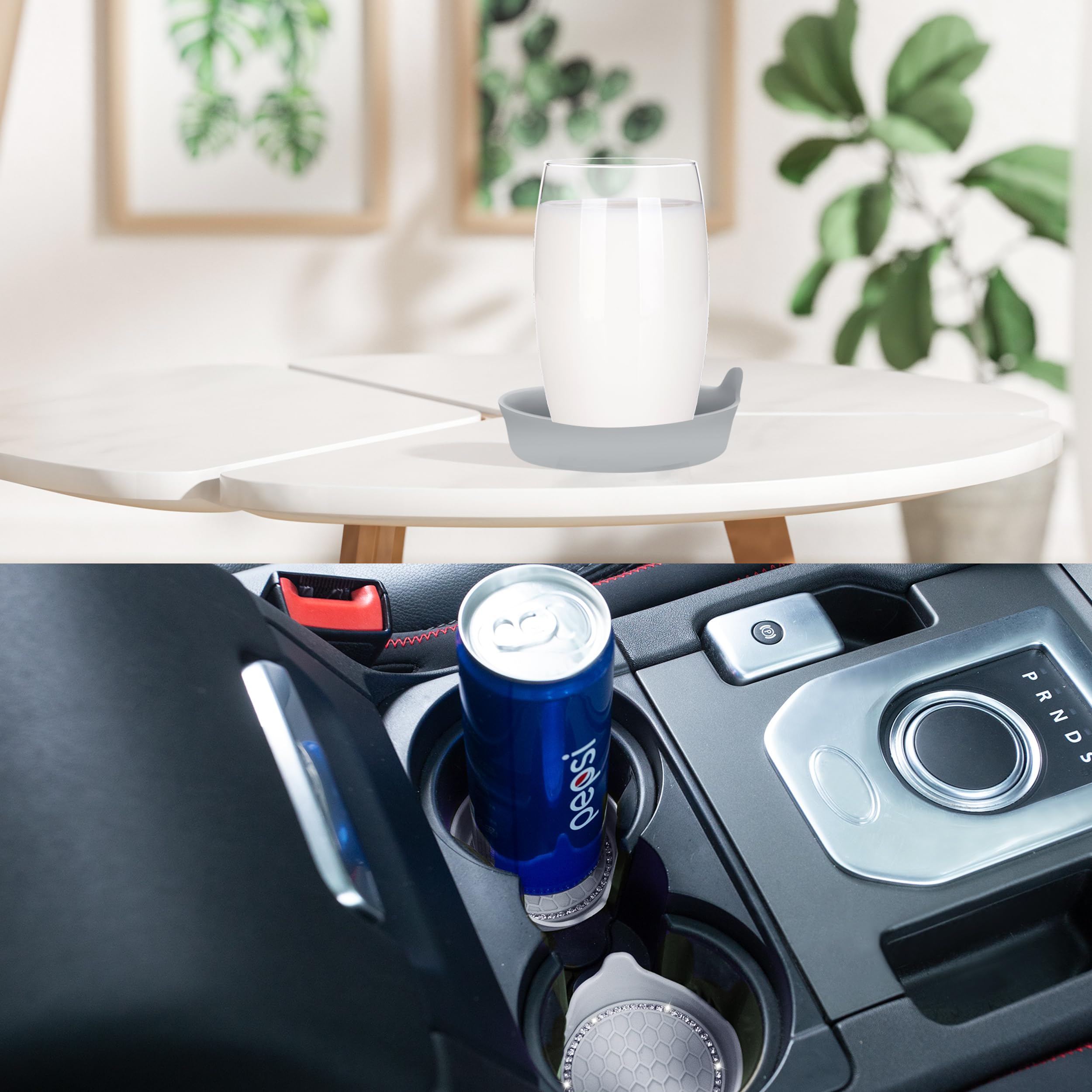 Amooca Car Cup Coaster Universal Non-Slip Cup Holders Bling Crystal Rhinestone Car Interior Accessories 4 Pack Light Gray