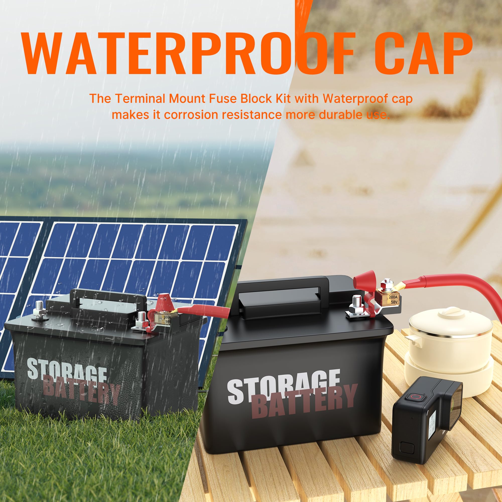 Joinfworld Battery Terminal Fuse Block Kit 200A 58V Mrbf Terminal Fuse Block With Single Stud 5/16''(M8) Marine Rated Battery Fu