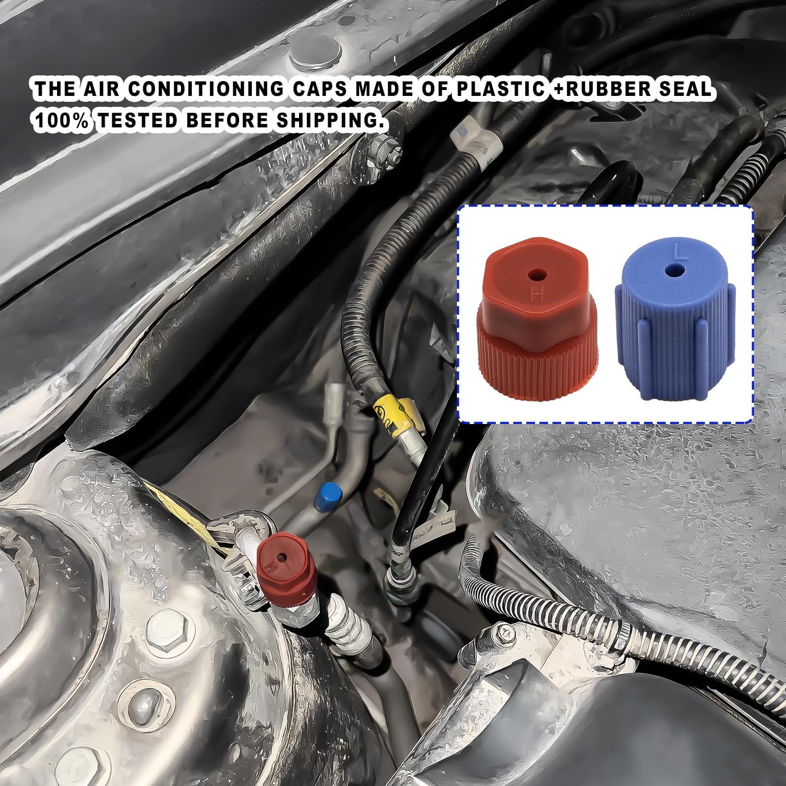 10Pcs R134a Cap A/C Cap 13mm & 16mm Air Conditioning Service AC System Charging Port Caps, 5 Sets Blue Low Side and 5 Sets Red H