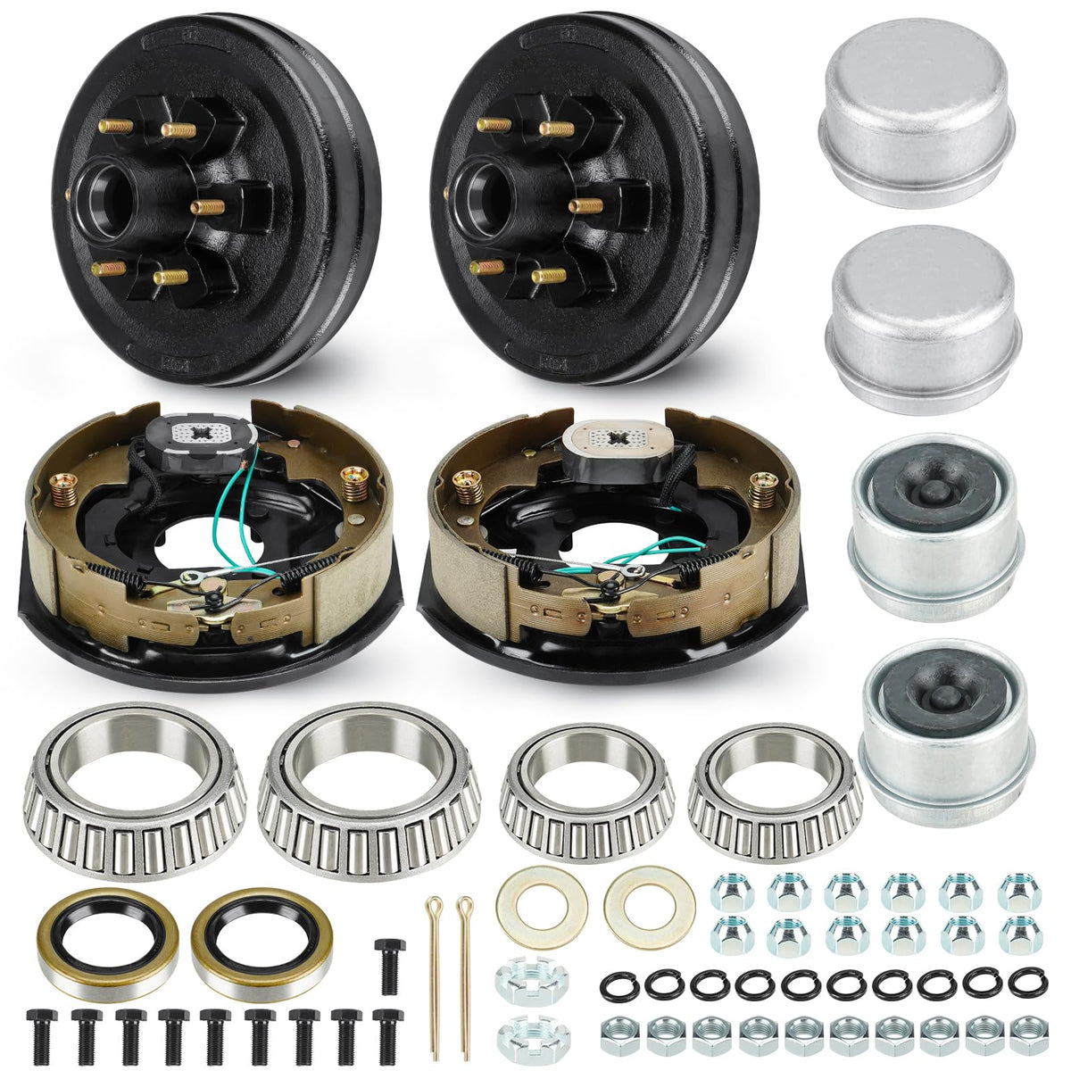 Trailer Axle Electric Brake Kit, 6-Hole, 5.5'' Bolt Circle Brake Drum With 12'' X 2'' Self Adjusting Electric Brakes For 5200Lb-