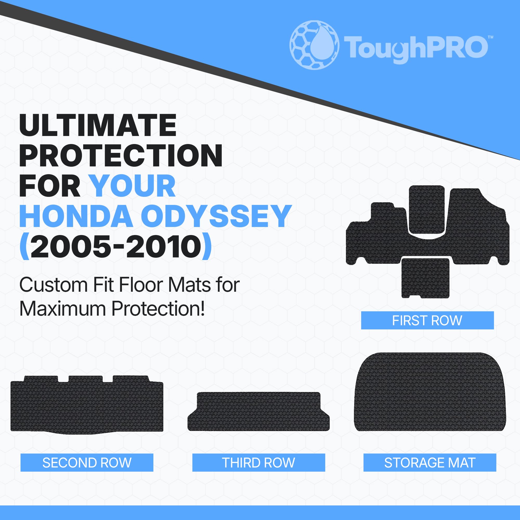 Toughpro Floor Mats Accessories 1St + 2Nd + 3Rd Row + Cargo Mats Accessories For Honda Odyssey All Weather Heavy Duty (Made In U