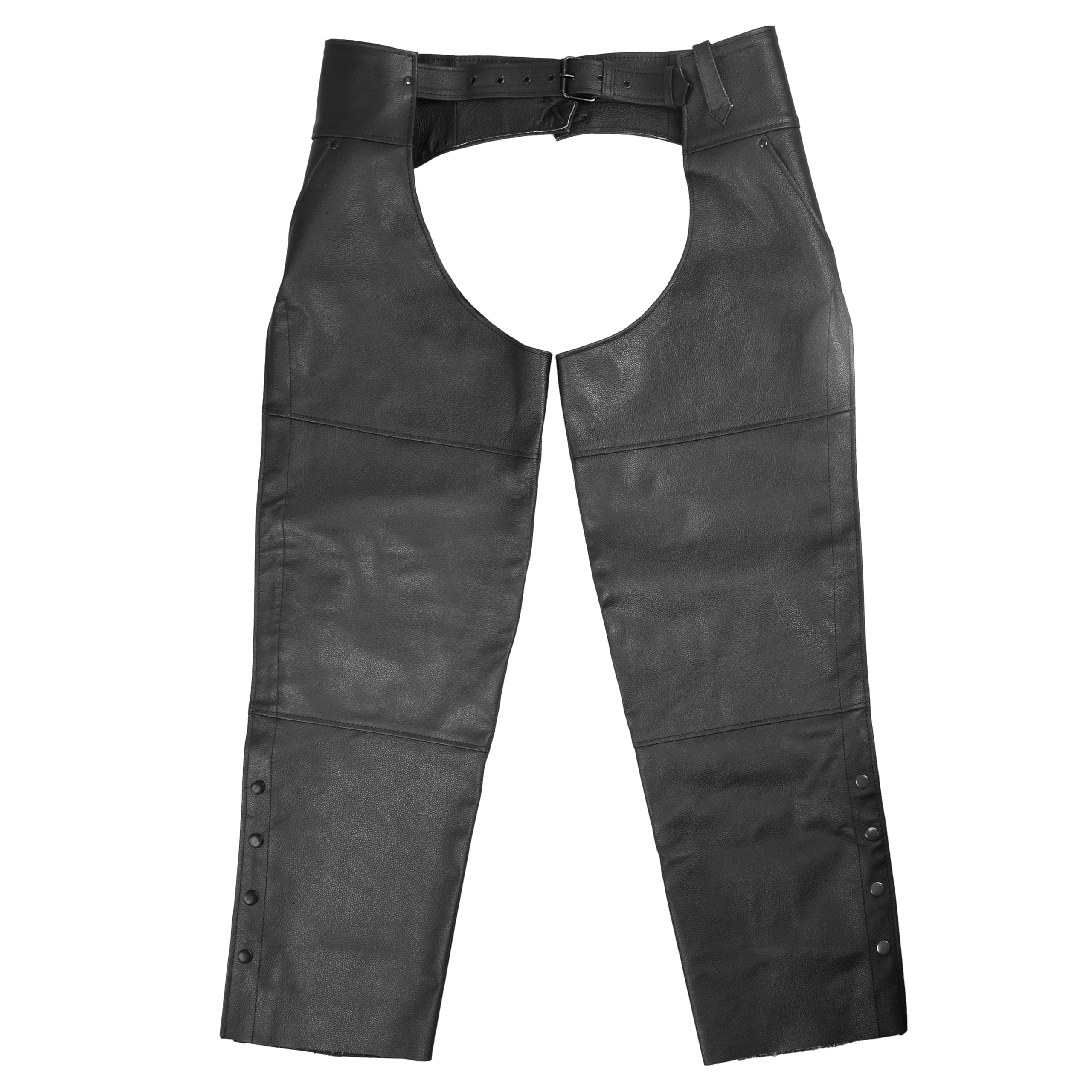 BYKR Leather Motorcycle Chaps for Men & Women Overpants Cowboy Riding Biker Vintage Chap Pants Adjustable Waist & Length (Black,