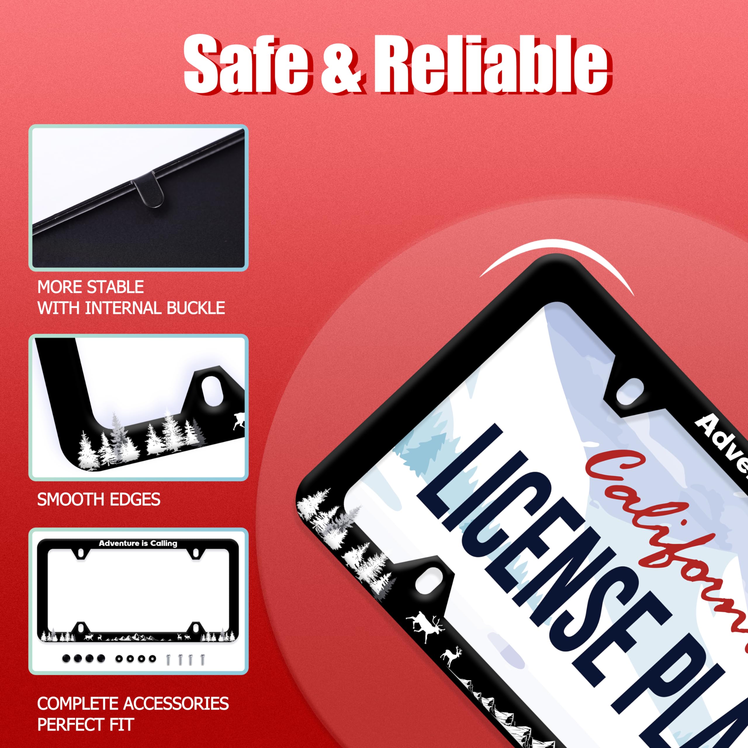 Adventure Is Calling License Plate Frame Mountain Forest Camping License Plate Colorful Stainless Steel Auto Funny License Plate