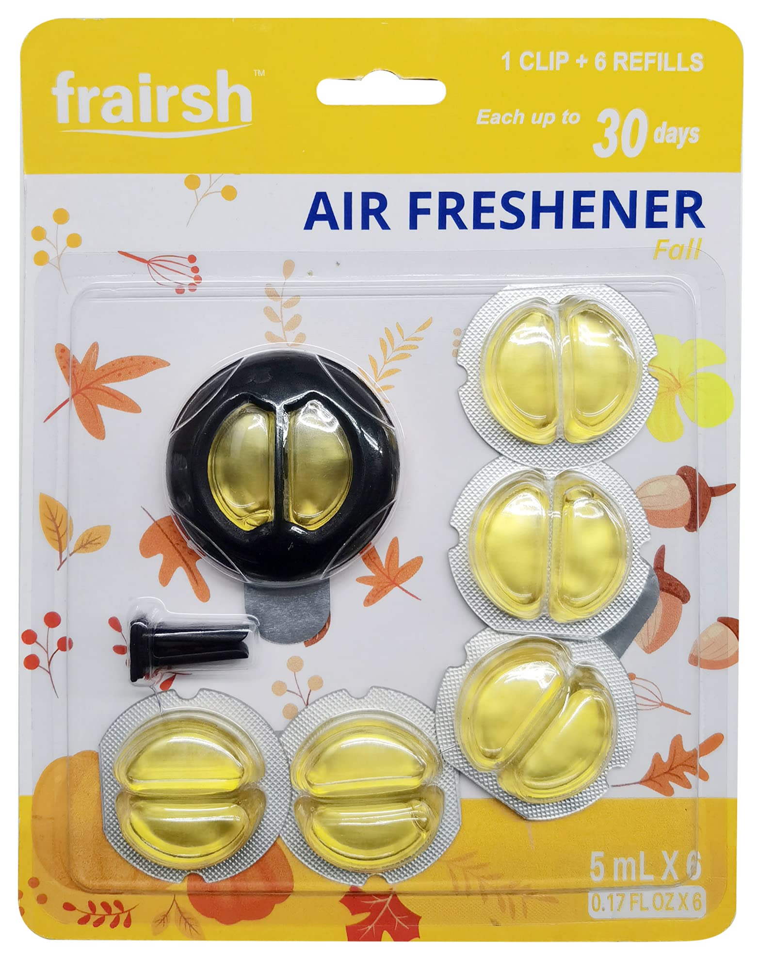 Frairsh Car Air Fresheners Vent Clips, Car Scents Air Freshener Pack Of 6, Fall Car Fresheners Up To 180 Days Long Lasting, Odor