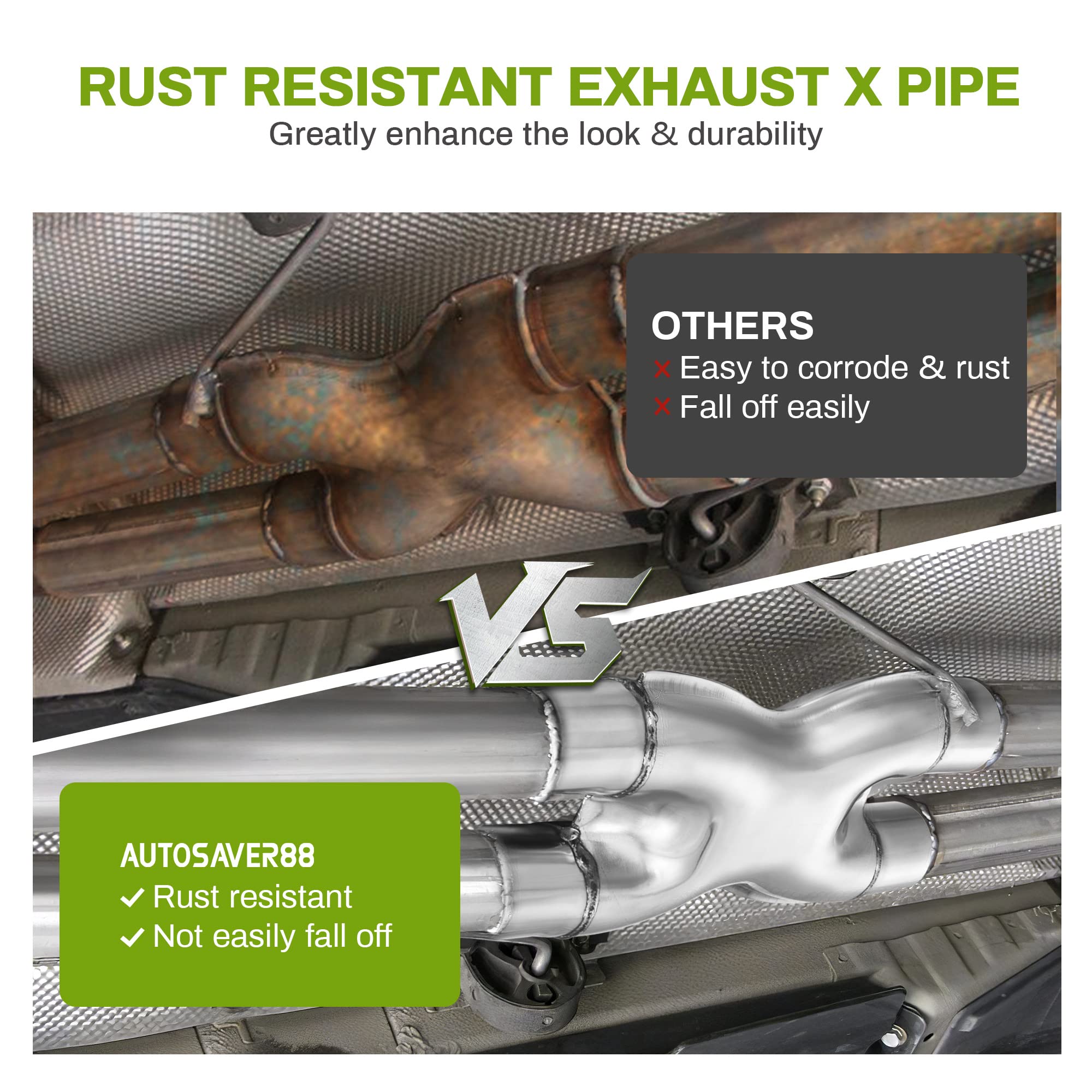 Autosaver88 2.25 Inch Exhaust X Pipe, 2.25'' Dual Inlet/Outlet 12'' Long Stainless Steel Universal Exhaust Pipe Adapter Connecto