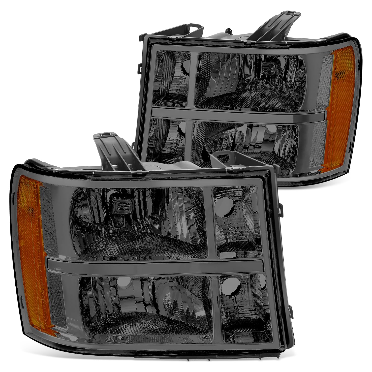 Dna Motoring Pair Oe Style Headlights Compatible With 07-13 Gmc Sierra 1500/07-14 Sierra 2500 Hd 3500 Hd, Chrome Housing/Smoked