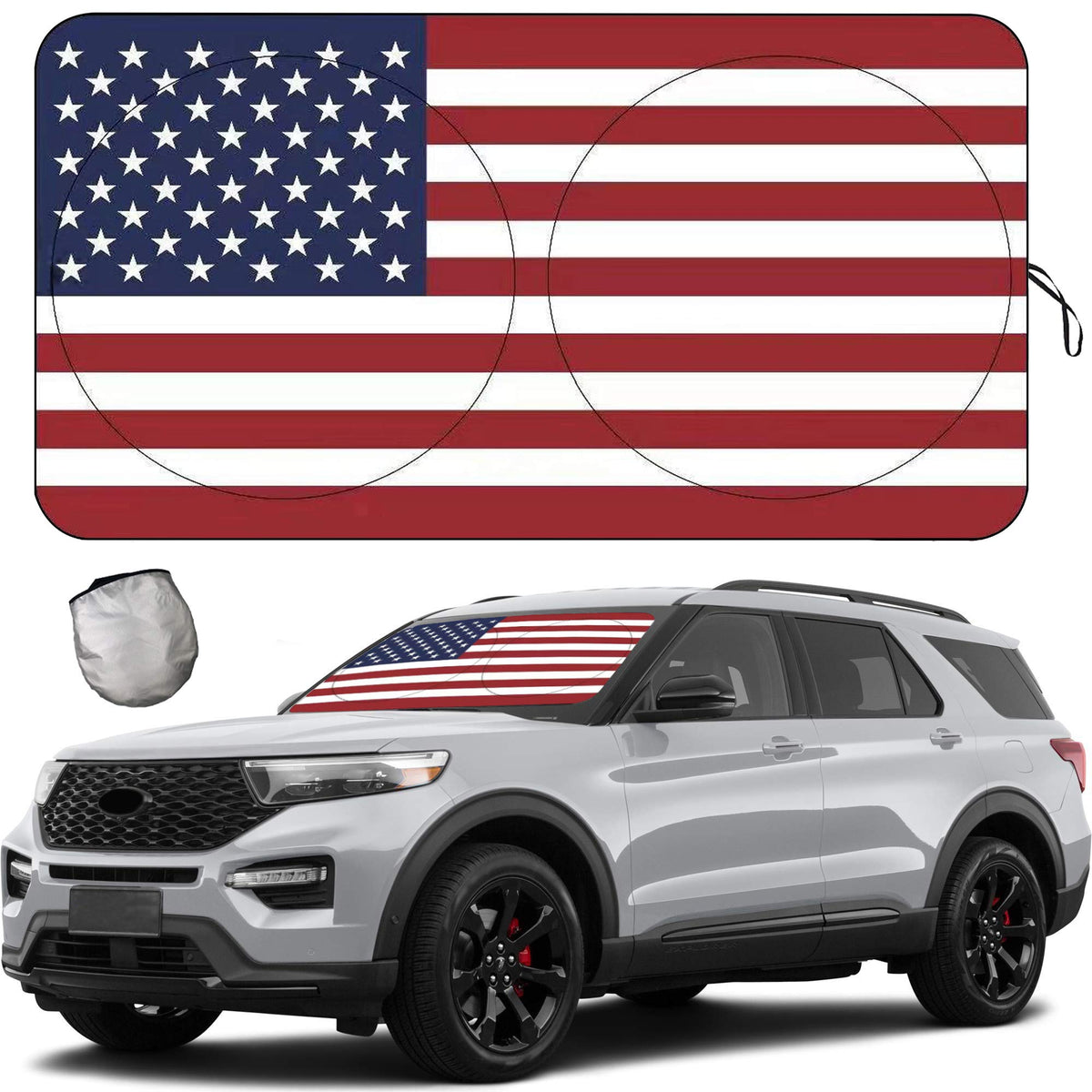 [2025 Upgrade] TDCQQGQQ American Flag Windshield Sun Shade for Front Window, SUV Truck, Protect Vehicle From High Temperature Da