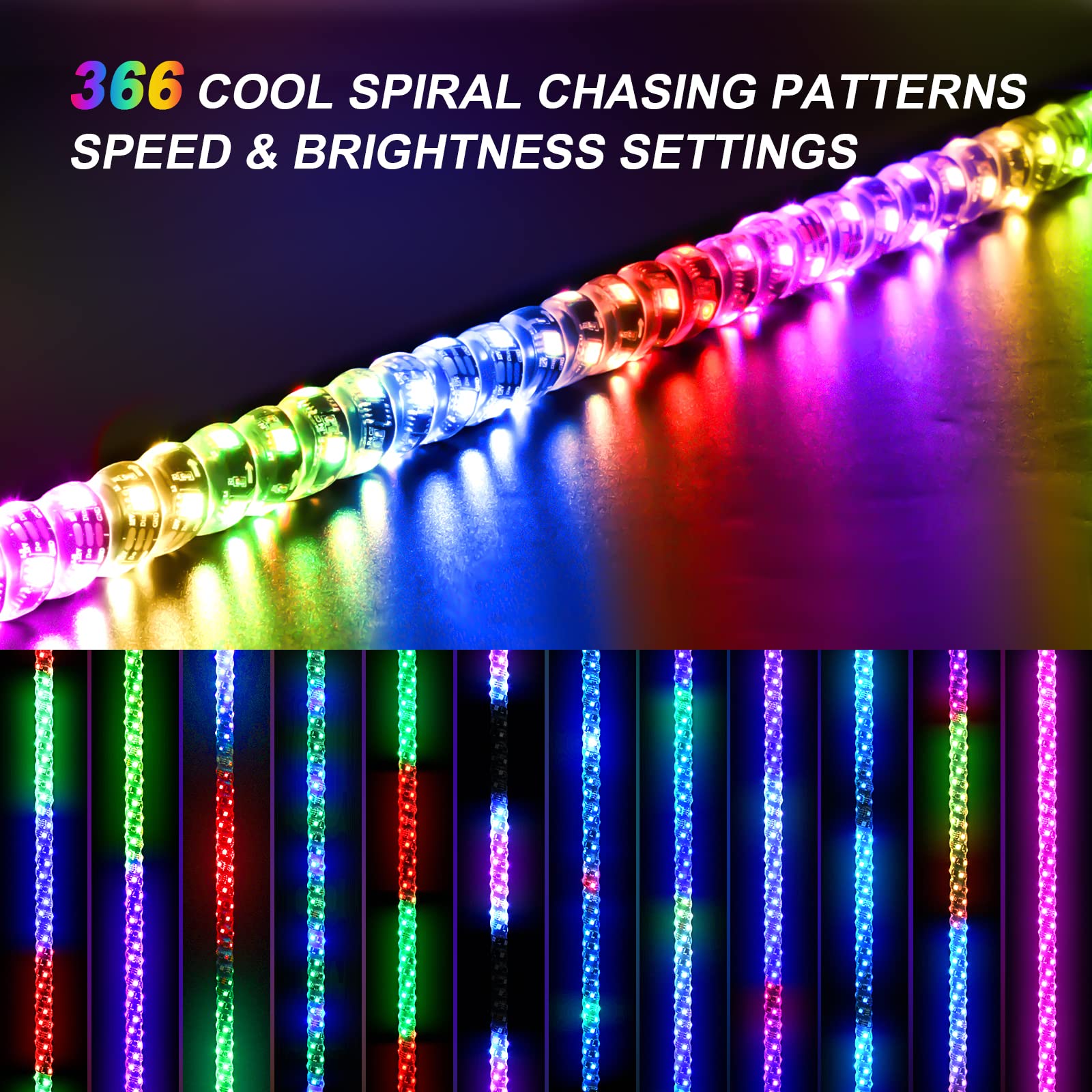 Ehaho 1 Pack 5Ft Whip Lights, Led Whip Light With App & Remote Control, Spiral Rgb Chasing Lighted Whips With Rocker Switch, Mus