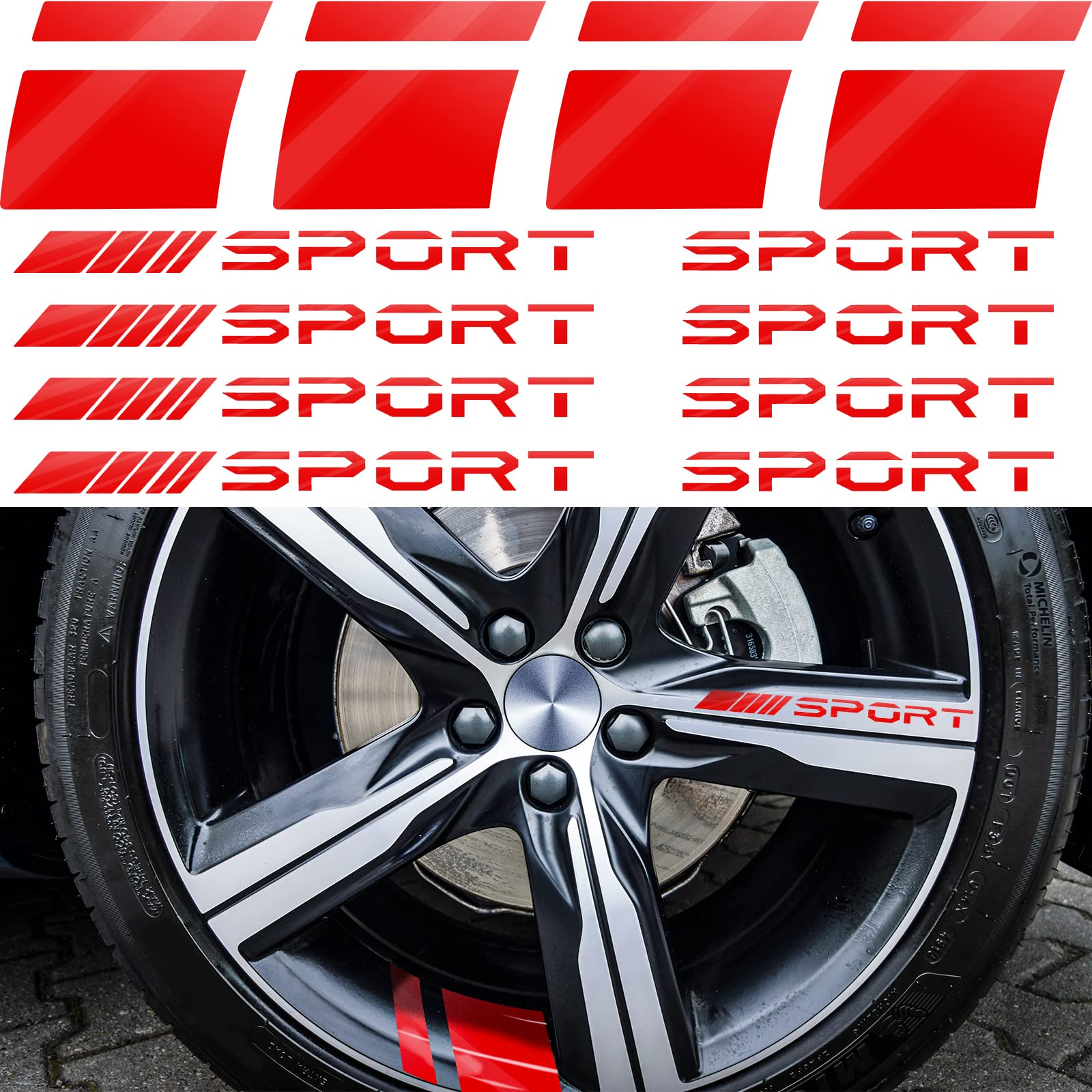 12 Pcs Wheel Rim Decal Stripes Set Sport Emblem Reflective Stickers, Auto Racing Sport Logo Decals Waterproof Wheel Stripe Car R