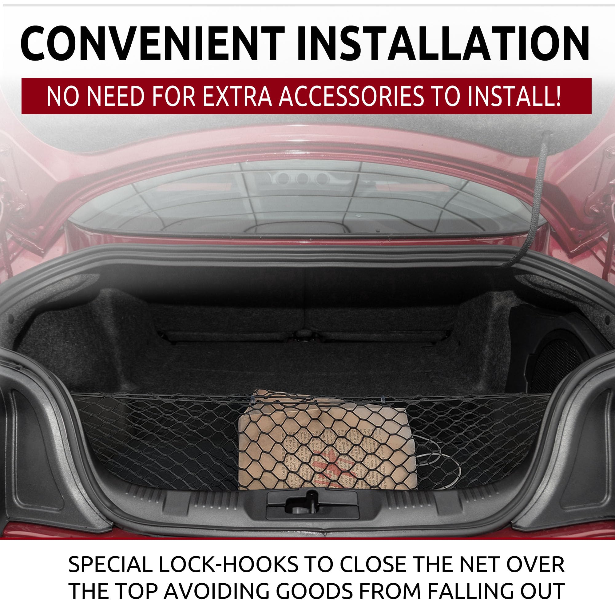 Envelope Style Automotive Elastic Trunk Cargo Net for Ford Mustang 2015-2025 - Premium Trunk Organizer and Storage - Luggage Net